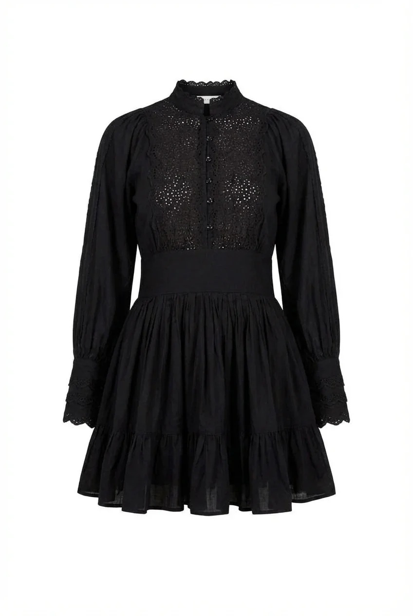 Cotton Slub Mini Dress Black - Image 2