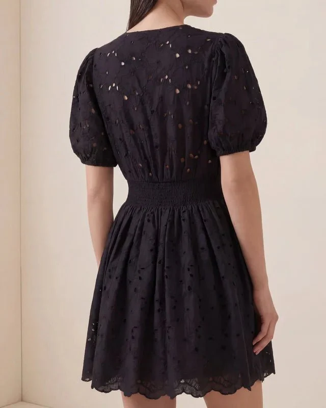 Broderie Anglaise Puffed Dress Black - Image 10