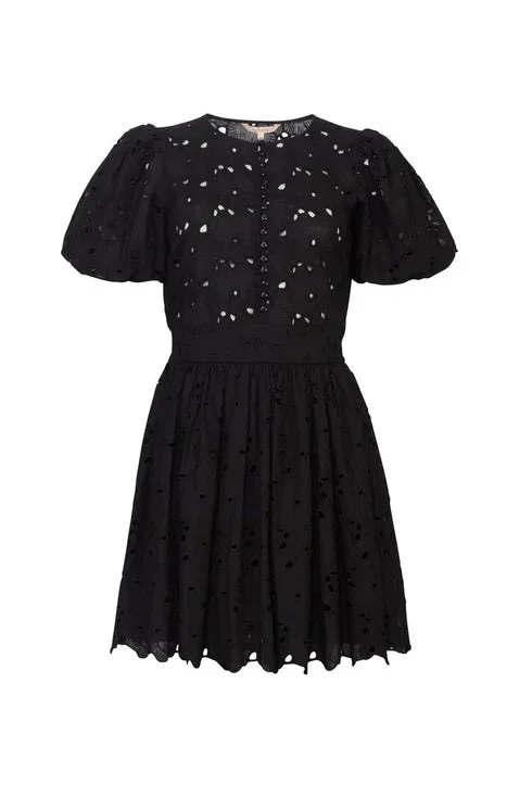 Broderie Anglaise Puffed Dress Black - Image 2