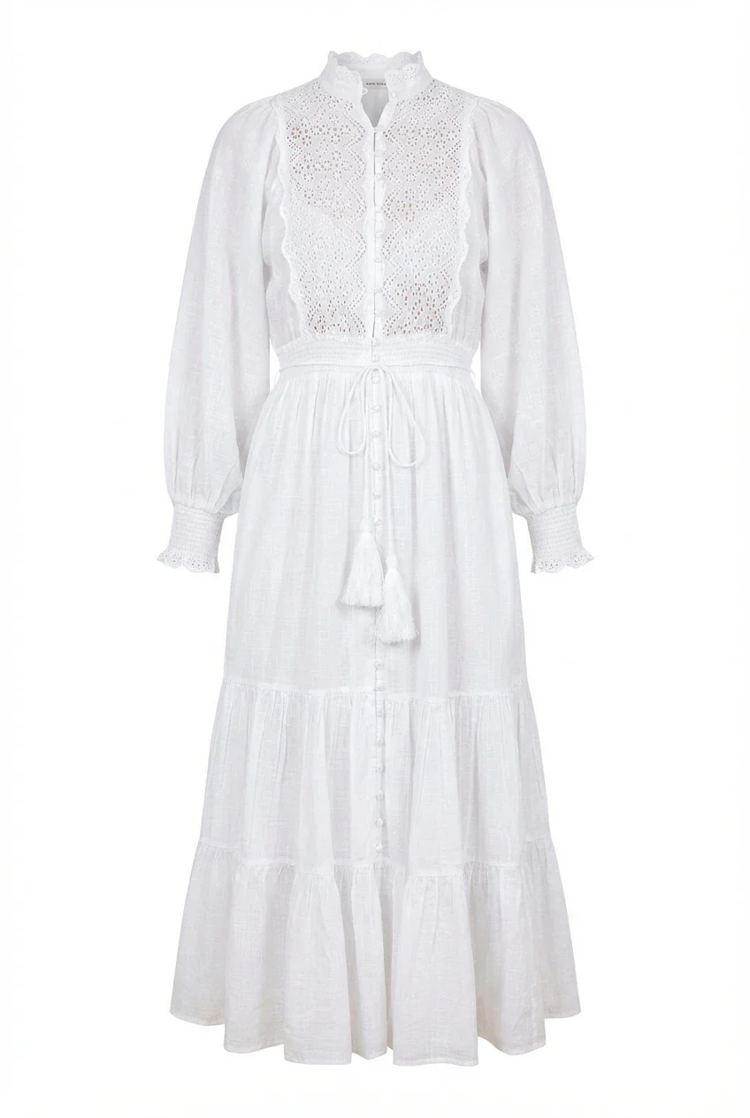 Cotton Slub Midi Dress White - Image 2