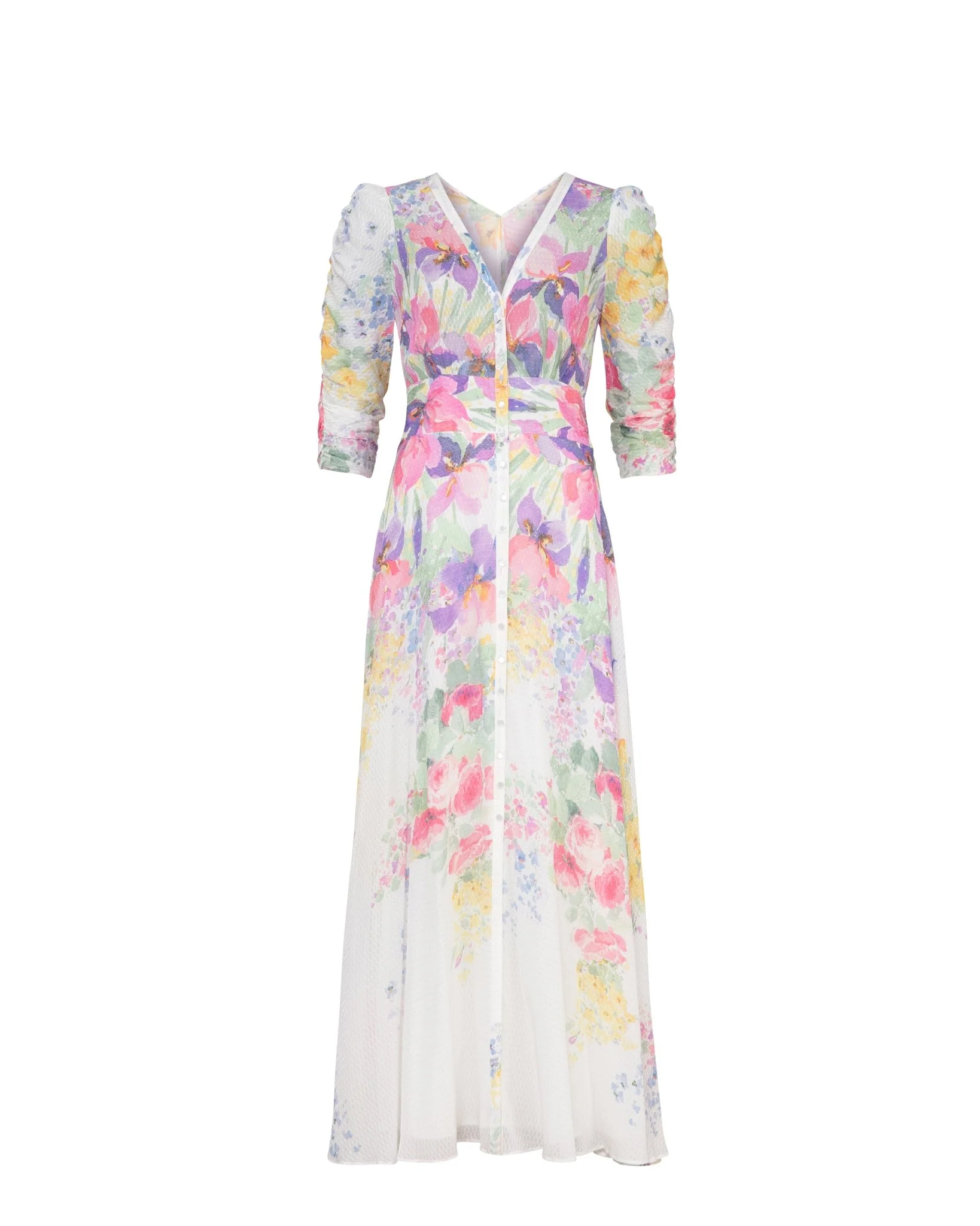Dotted Georgette Button-Down Dress Flower Meadow - Image 2