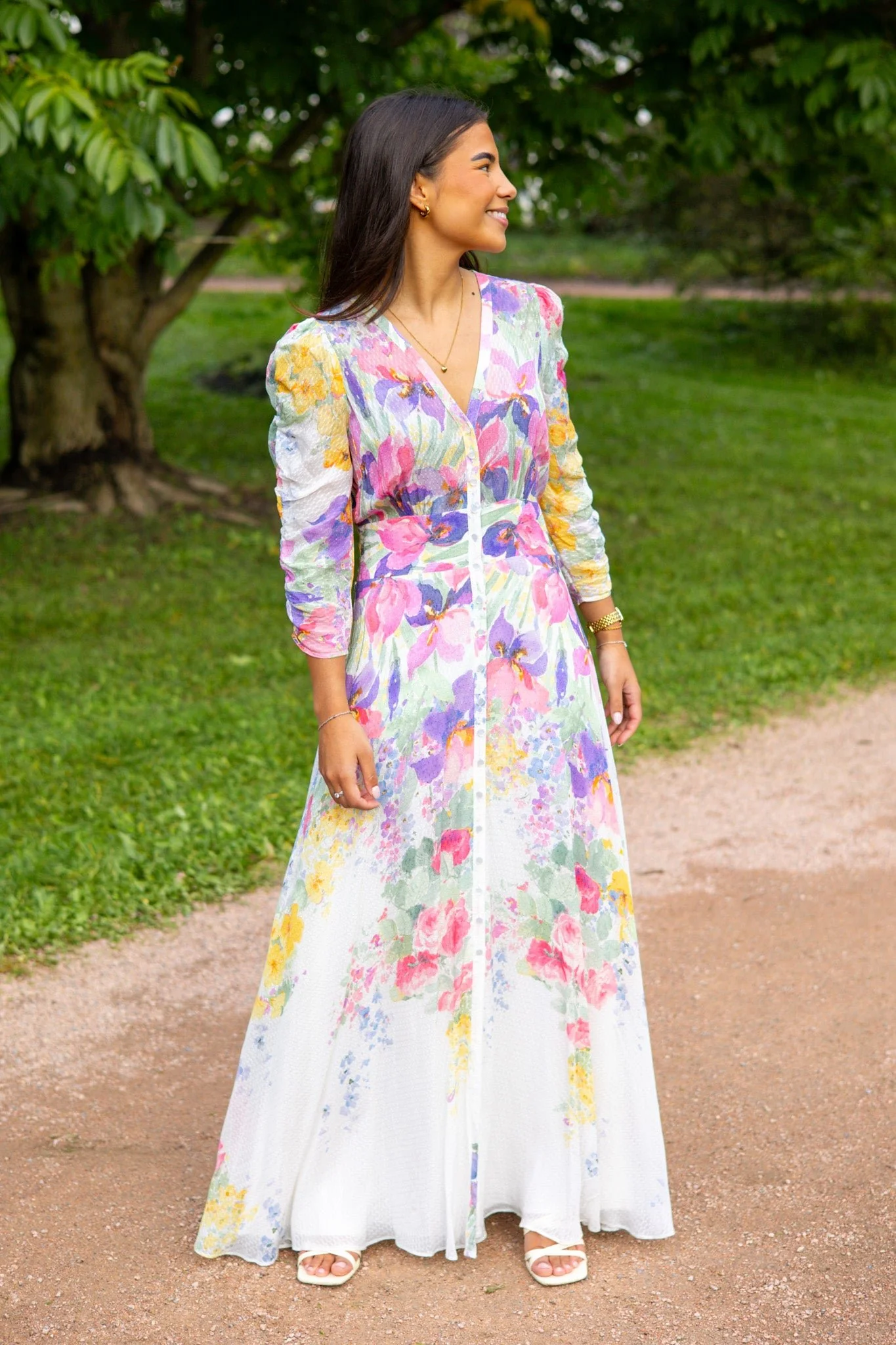 Dotted Georgette Button-Down Dress Flower Meadow - Image 3