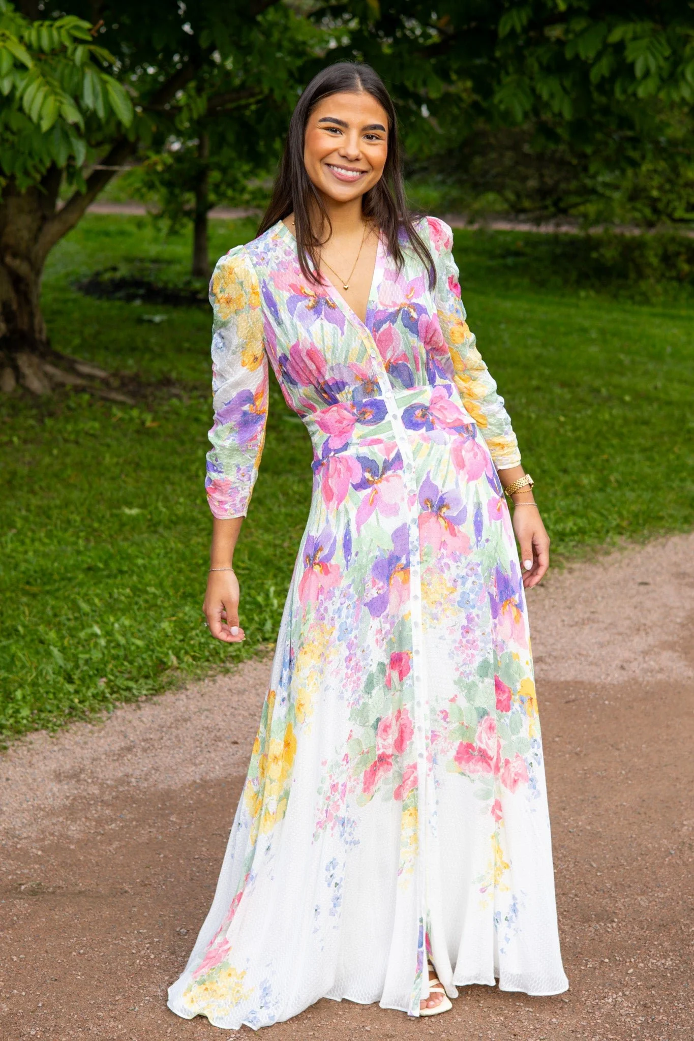 Dotted Georgette Button-Down Dress Flower Meadow - Image 4