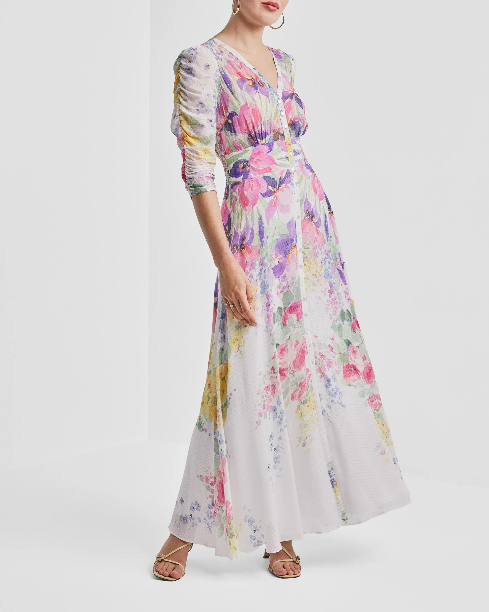 Dotted Georgette Button-Down Dress Flower Meadow - Image 5