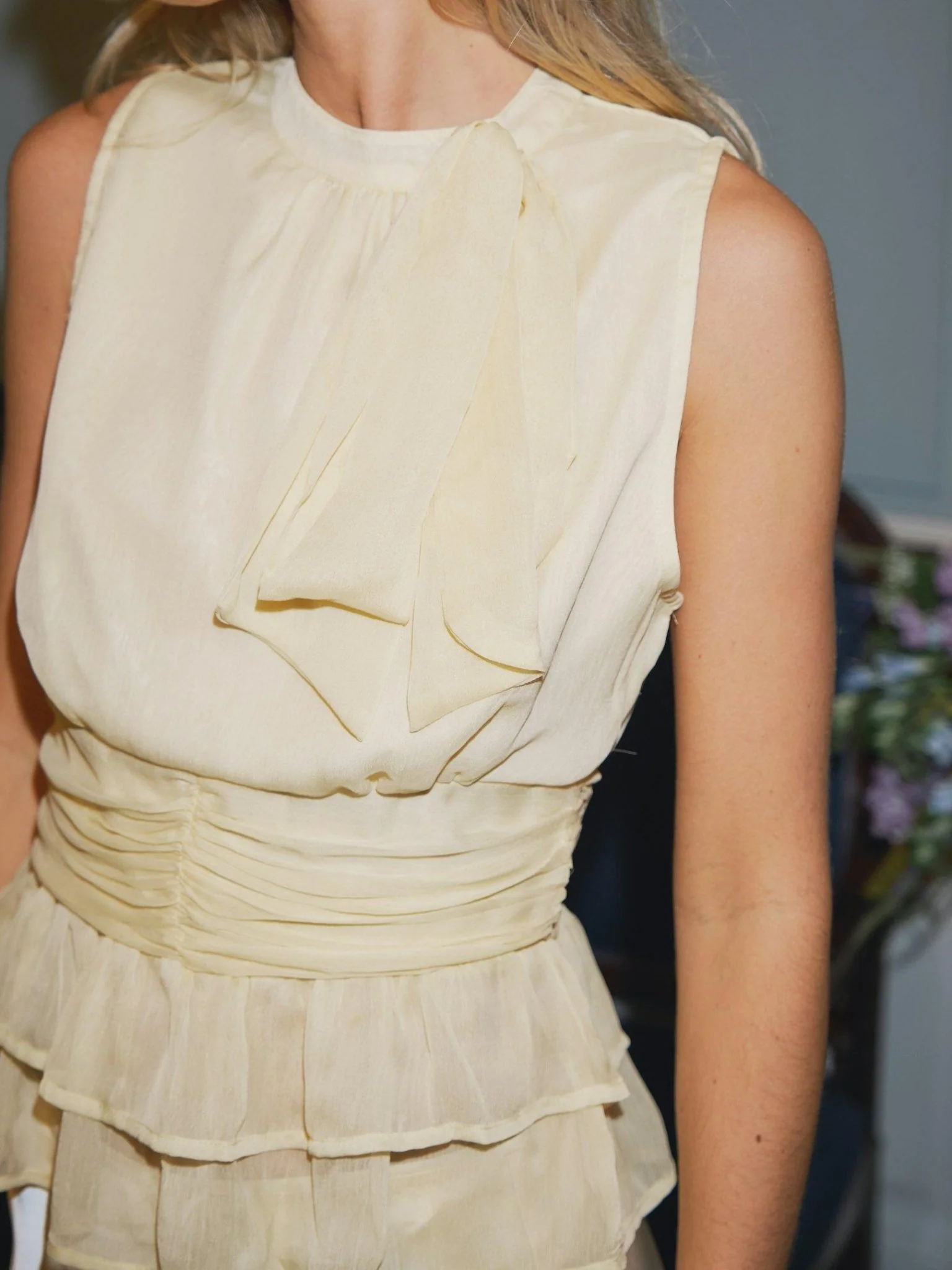 Ansol Solid Chiffon Top Light Yellow - Image 3