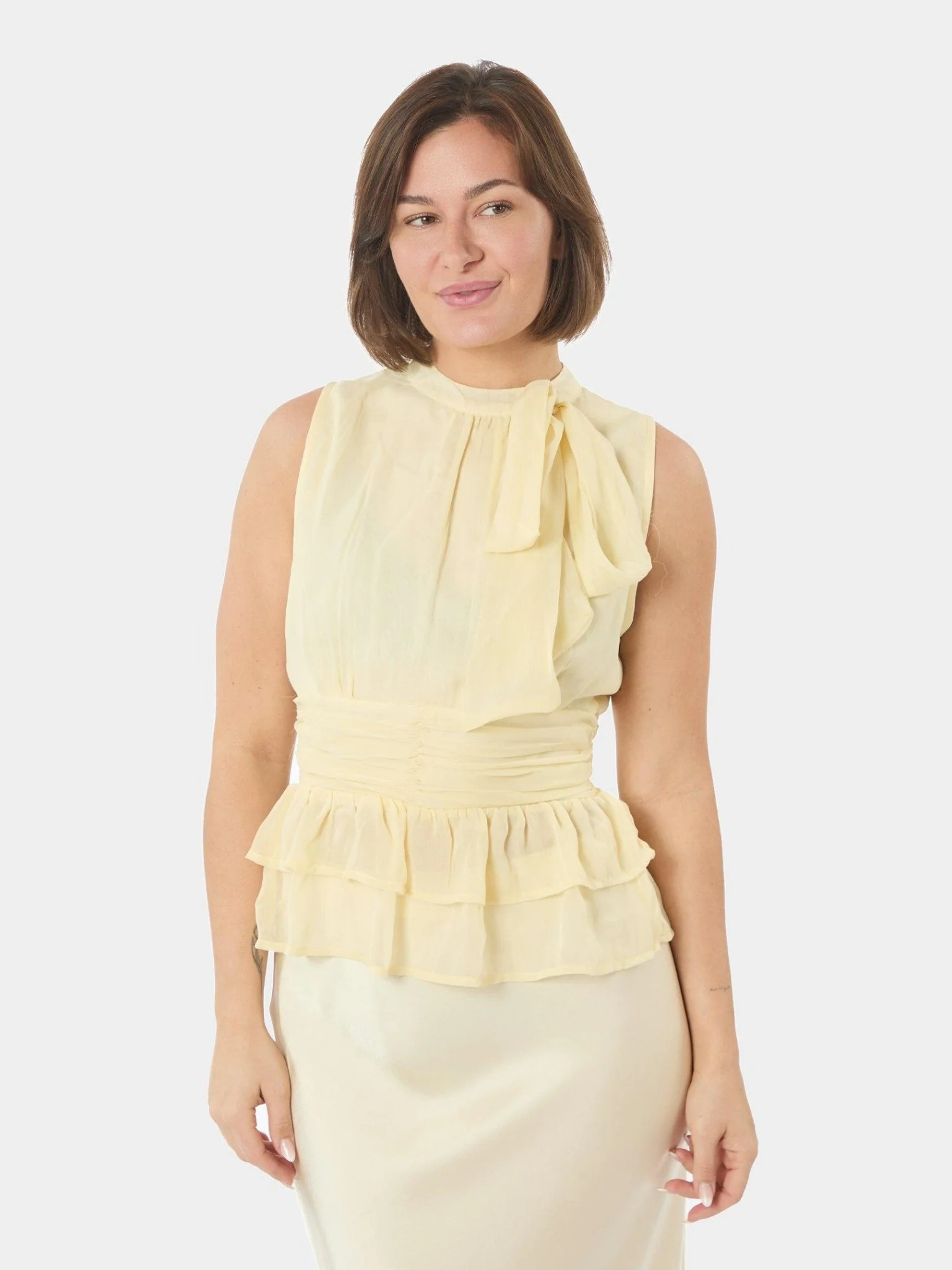 Ansol Solid Chiffon Top Light Yellow - Image 5