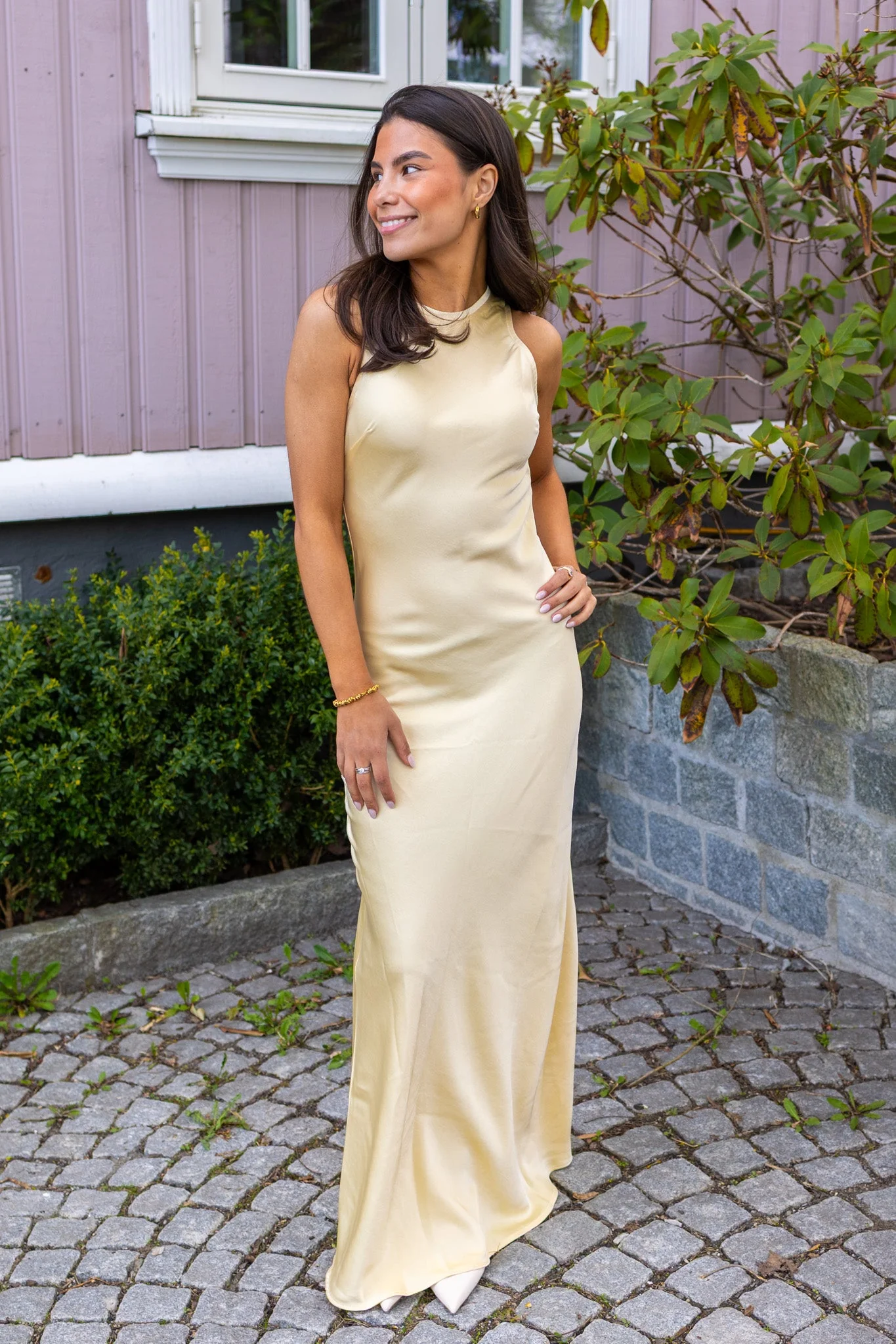 Celinie Heavy Sateen Dress Light Yellow - Image 4