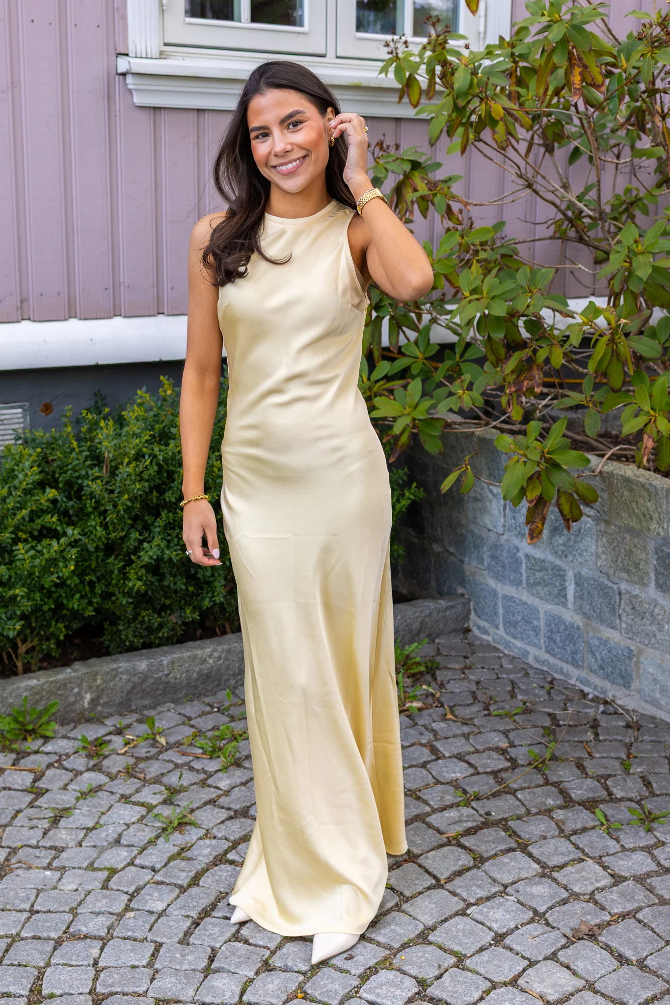 Celinie Heavy Sateen Dress Light Yellow - Image 5