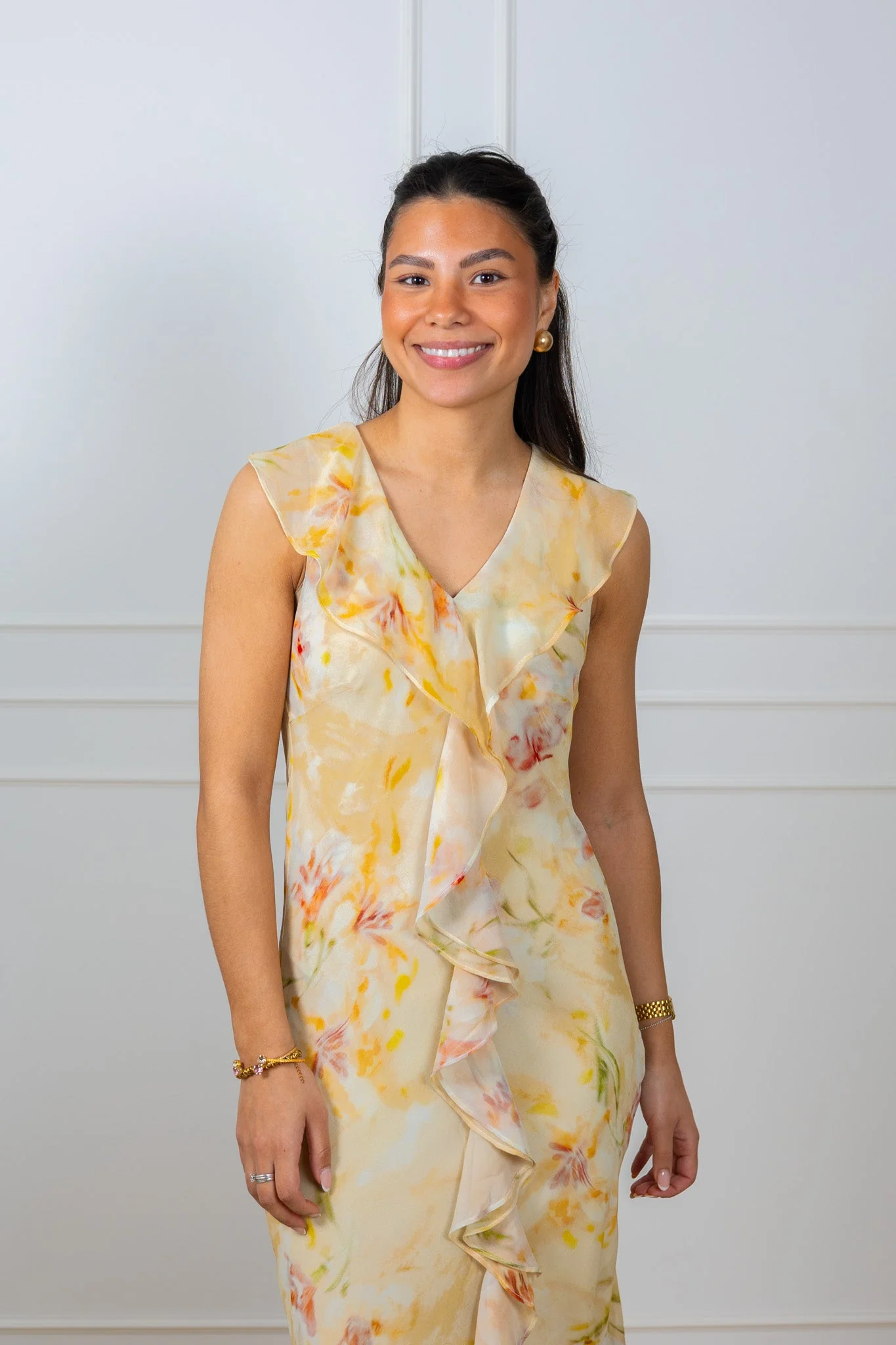 Zella Chiffon Print Dress Dusty Yellow - Image 5