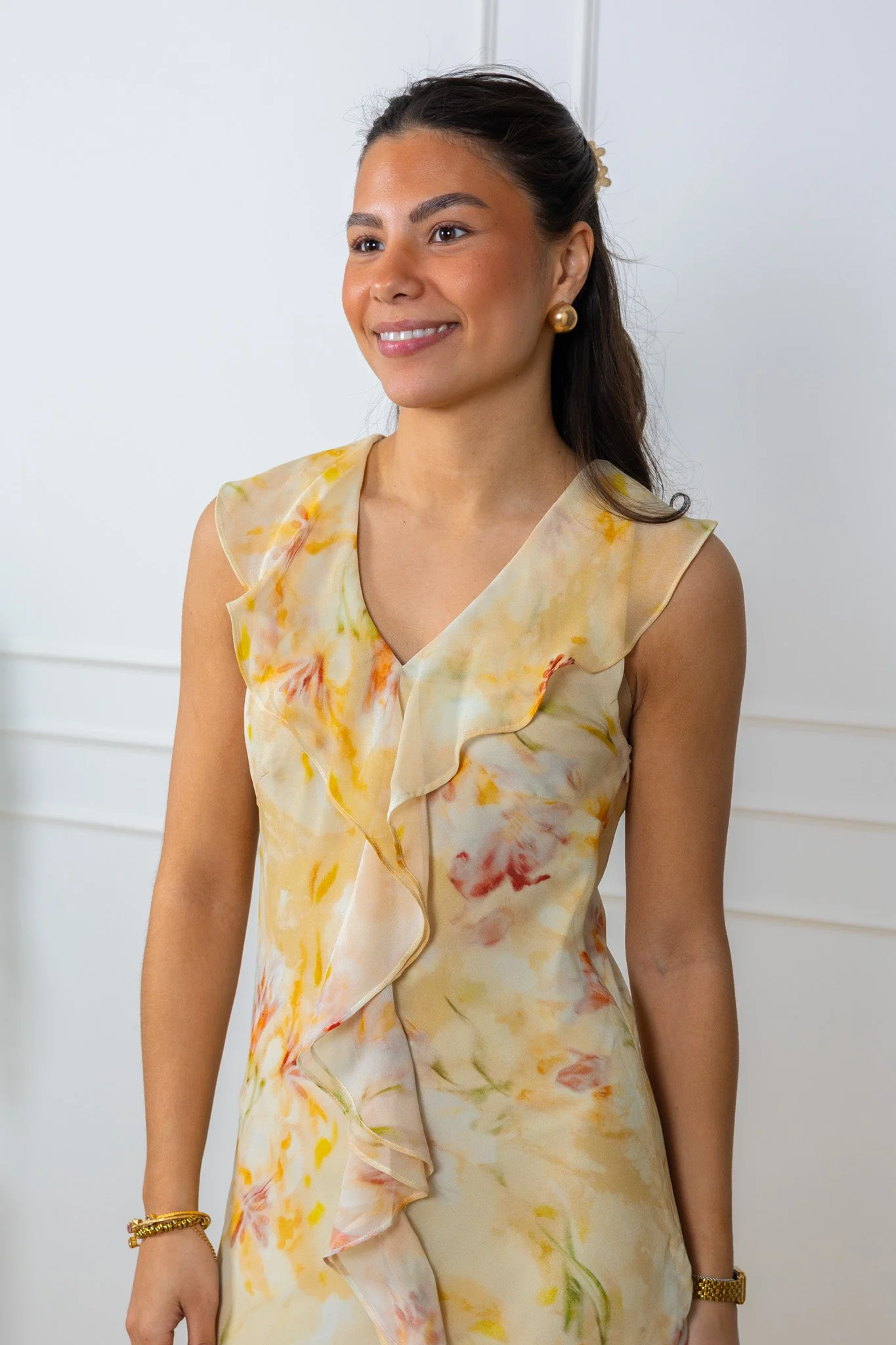 Zella Chiffon Print Dress Dusty Yellow - Image 7