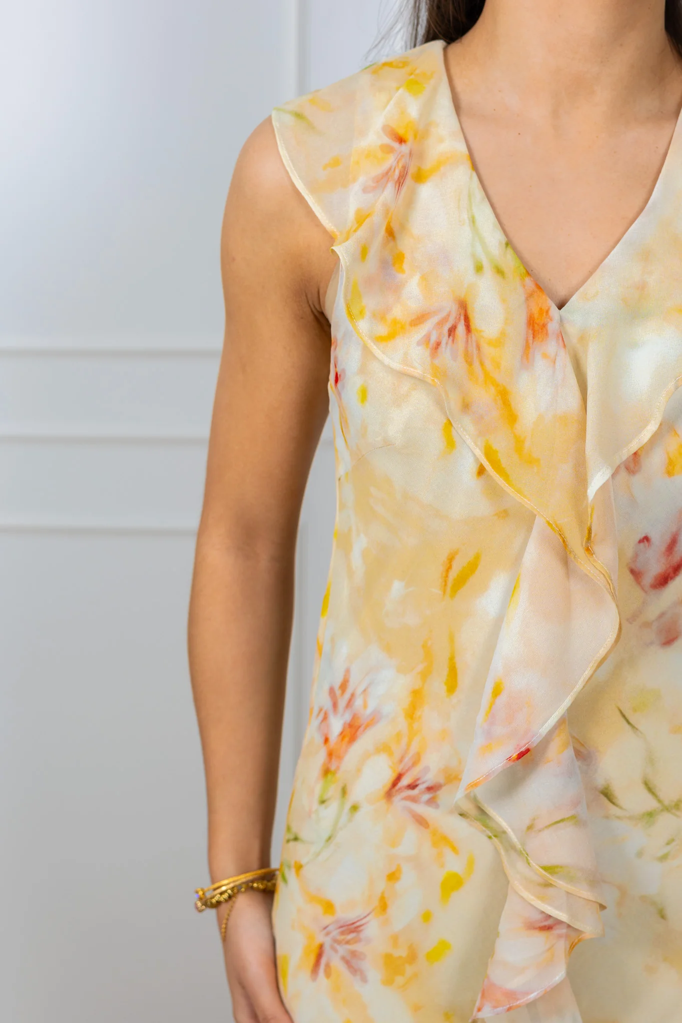 Zella Chiffon Print Dress Dusty Yellow - Image 8