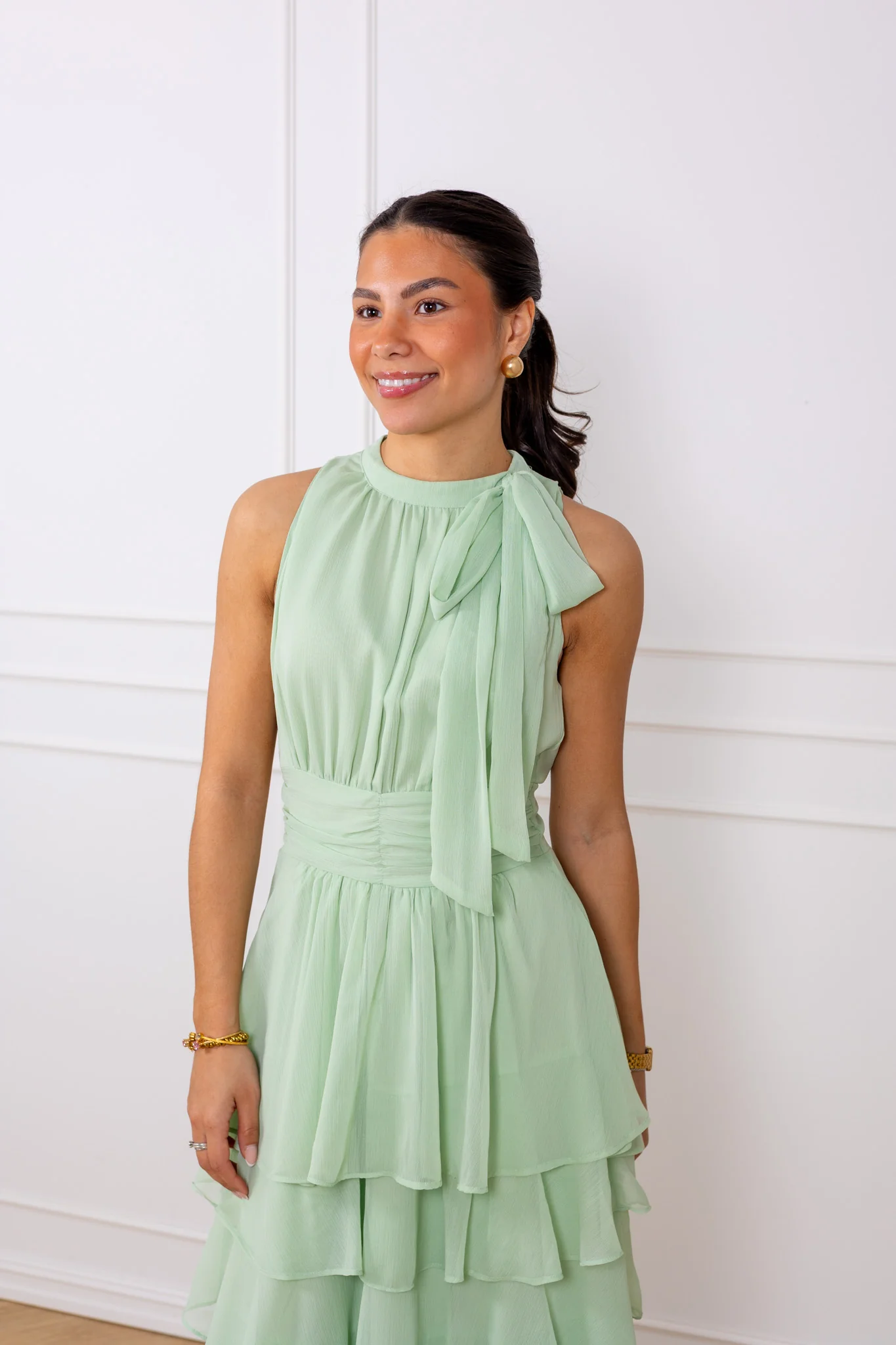 Marli Solid Chiffon Dress Light Green - Image 7