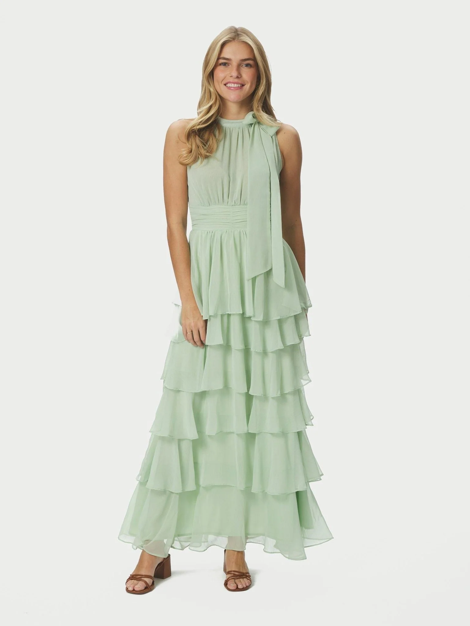Marli Solid Chiffon Dress Light Green - Image 9