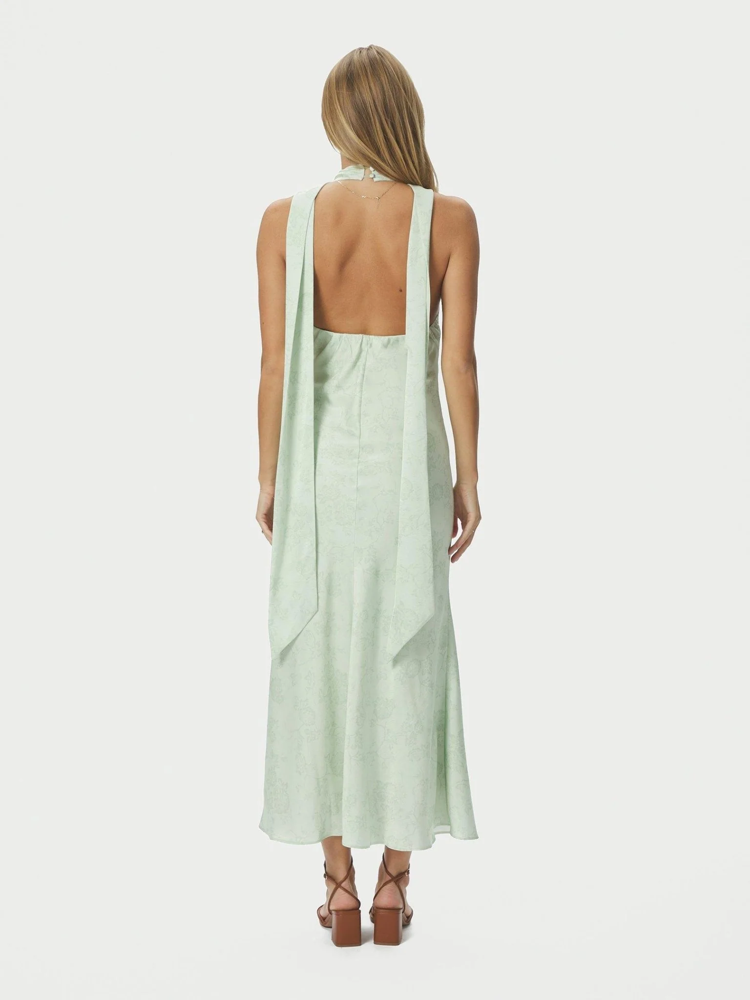 Fiona Pattern Satin Dress Light Green - Image 13