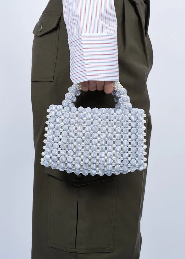 Handmade Pearl Bag Blue - Image 2