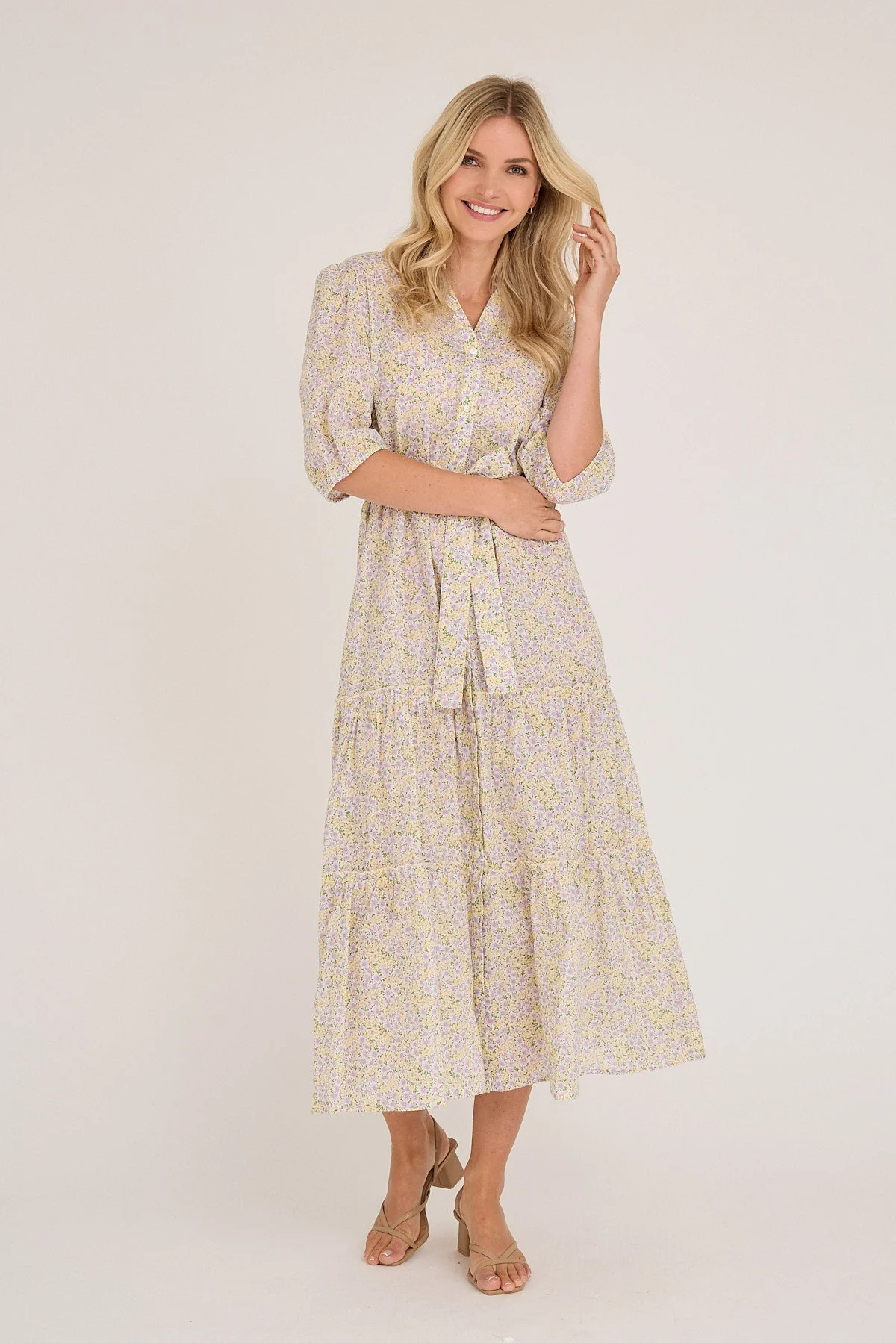 Kate V-Neck Long Dress Lilac/Yellow - Image 2