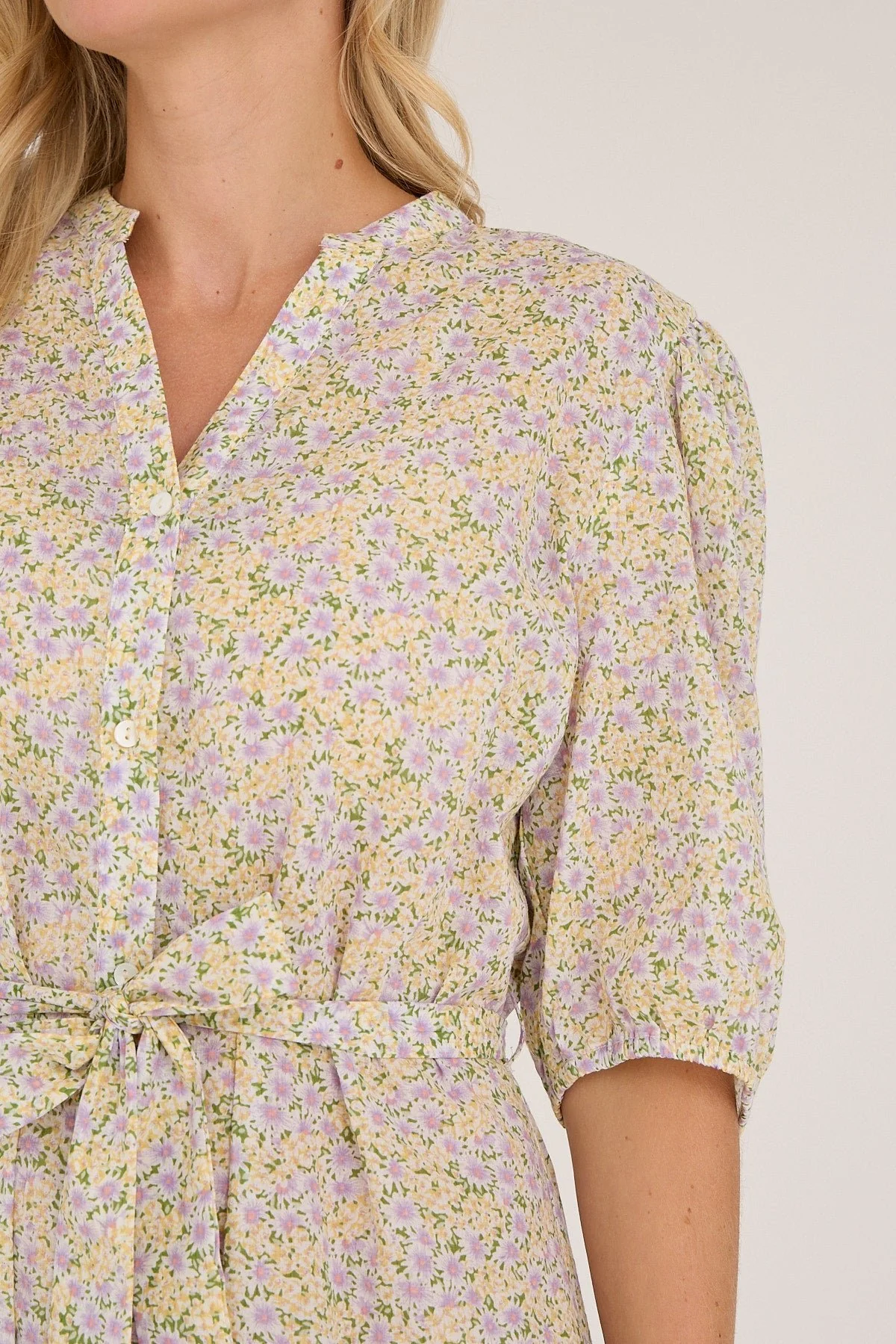 Kate V-Neck Long Dress Lilac/Yellow - Image 3