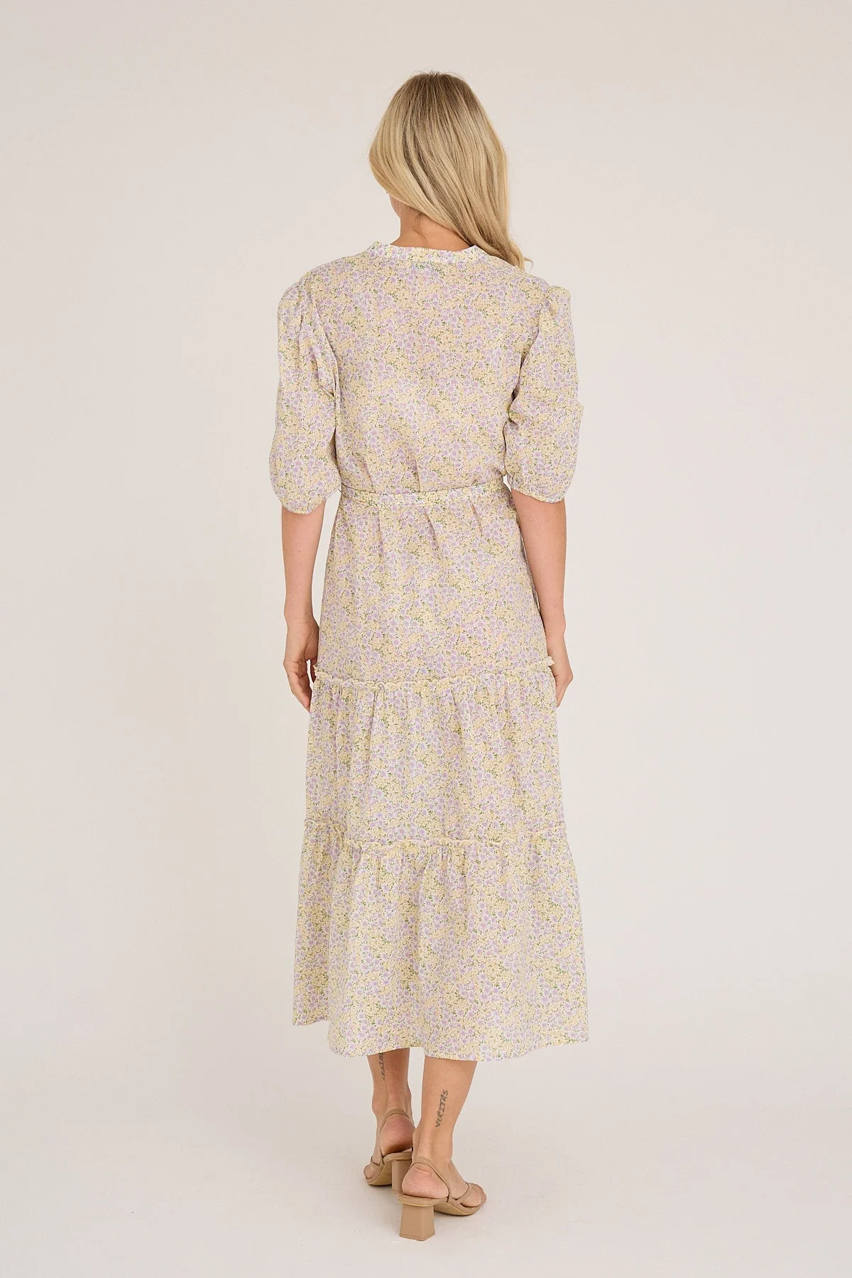 Kate V-Neck Long Dress Lilac/Yellow - Image 4
