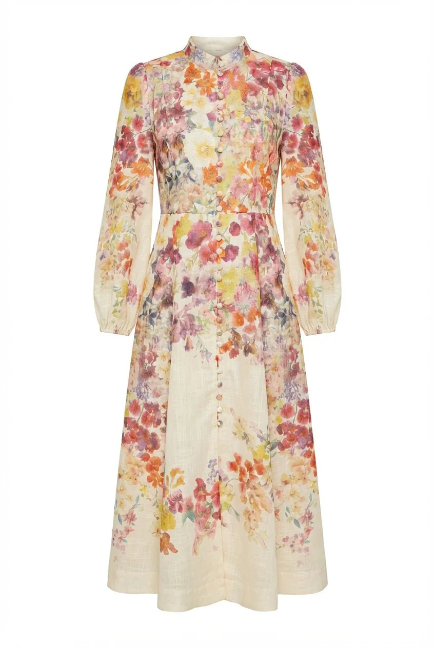 Lumine Midi Dress Beige Flower - Image 2