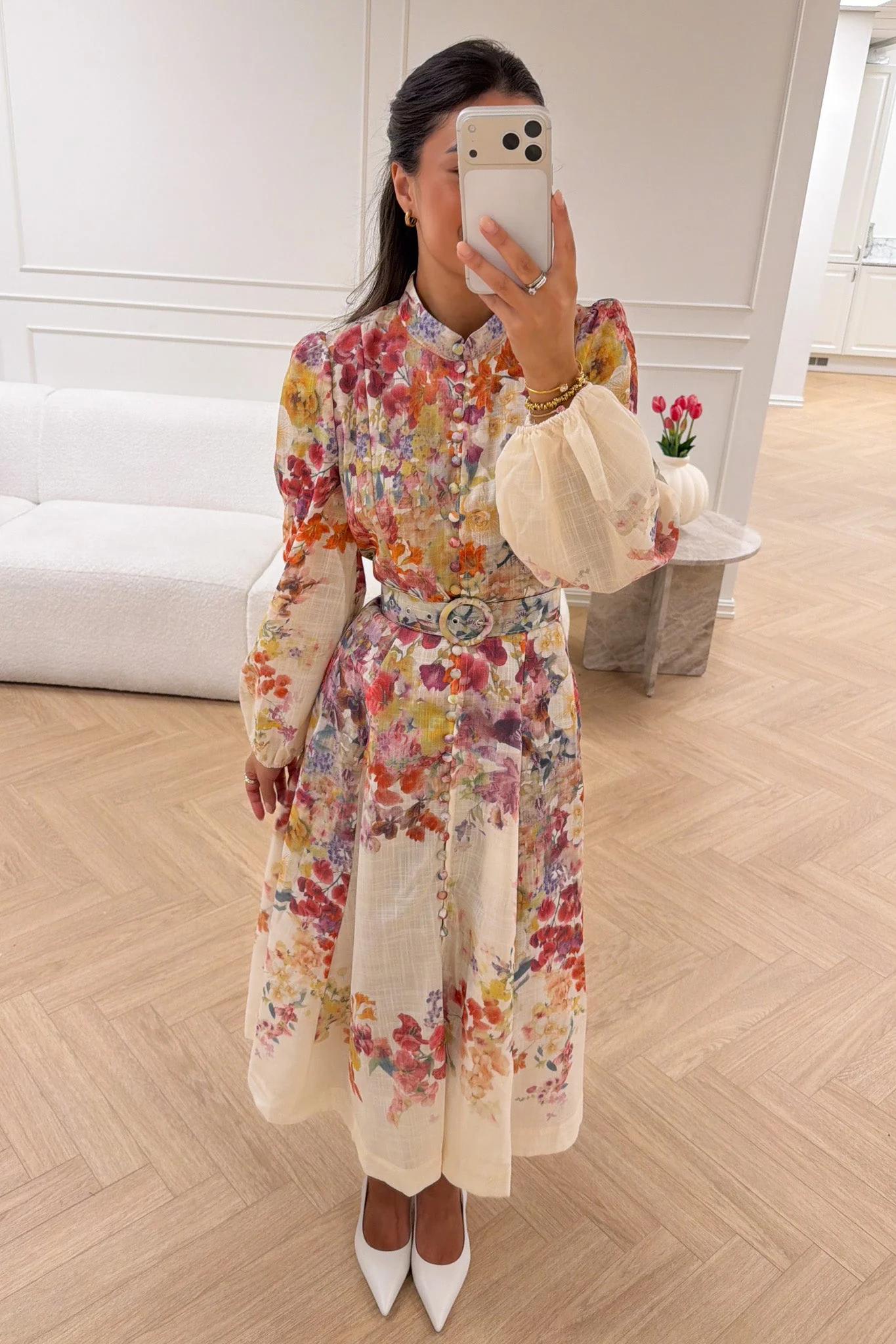 Lumine Midi Dress Beige Flower - Image 4