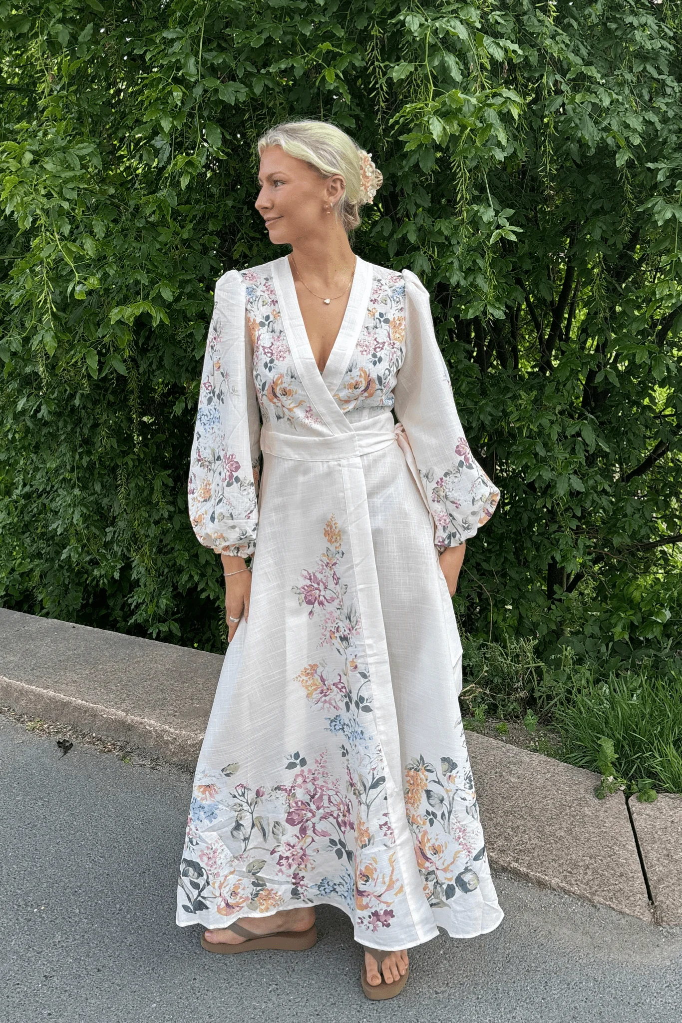Osley Midi Wrap Dress Blanc Rose