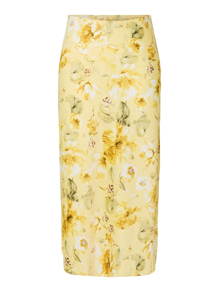 Pella Hw Midi Skirt Pale Banana Lemon Print