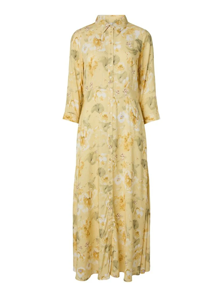Savanna Long Shirt Dress Pale Banana Lemon Print - Image 2