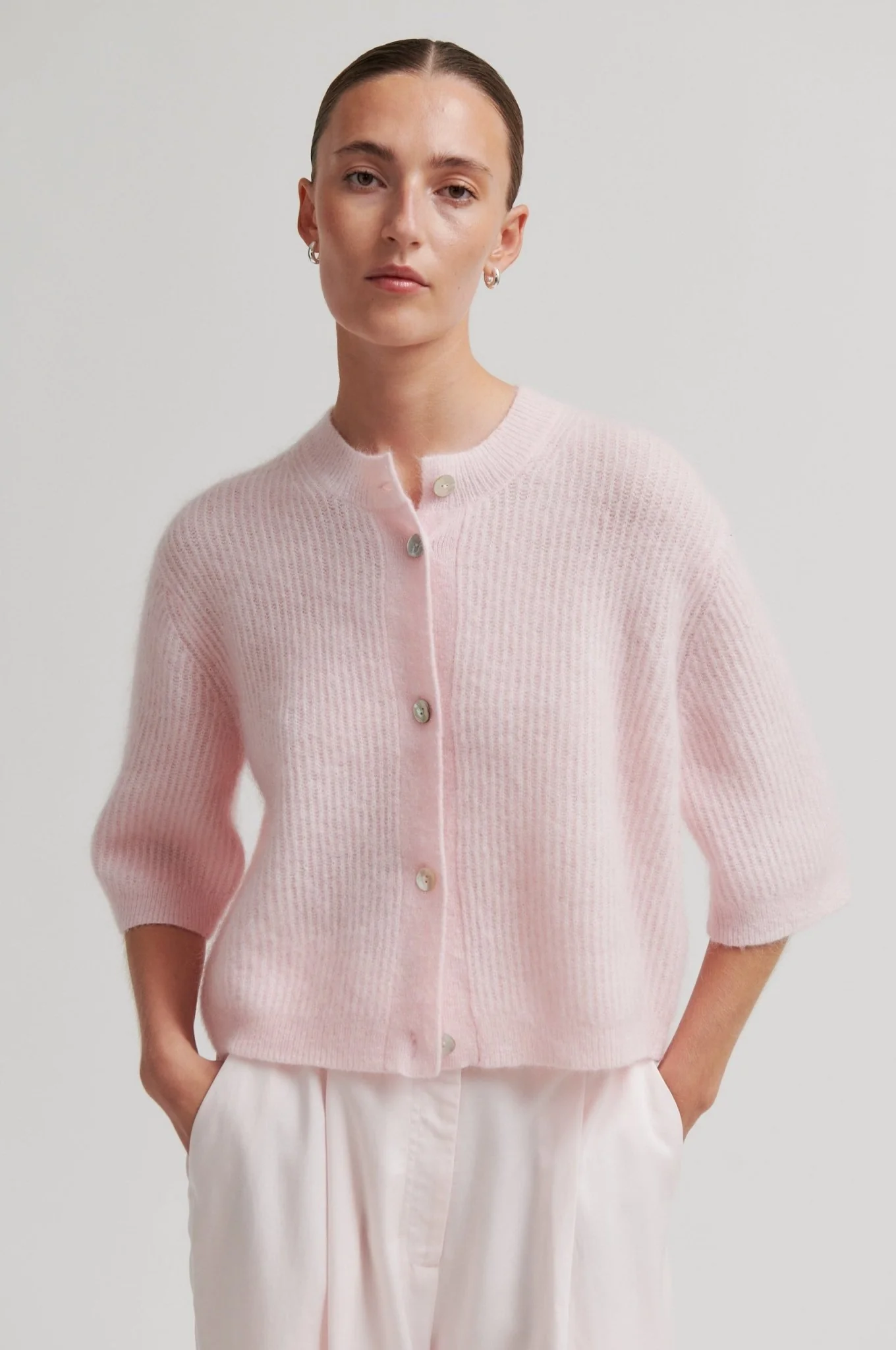 Andrea Knit Rib Cardigan Crystal Pink - Image 2