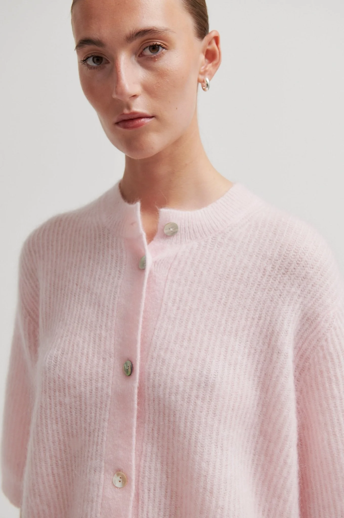Andrea Knit Rib Cardigan Crystal Pink - Image 4