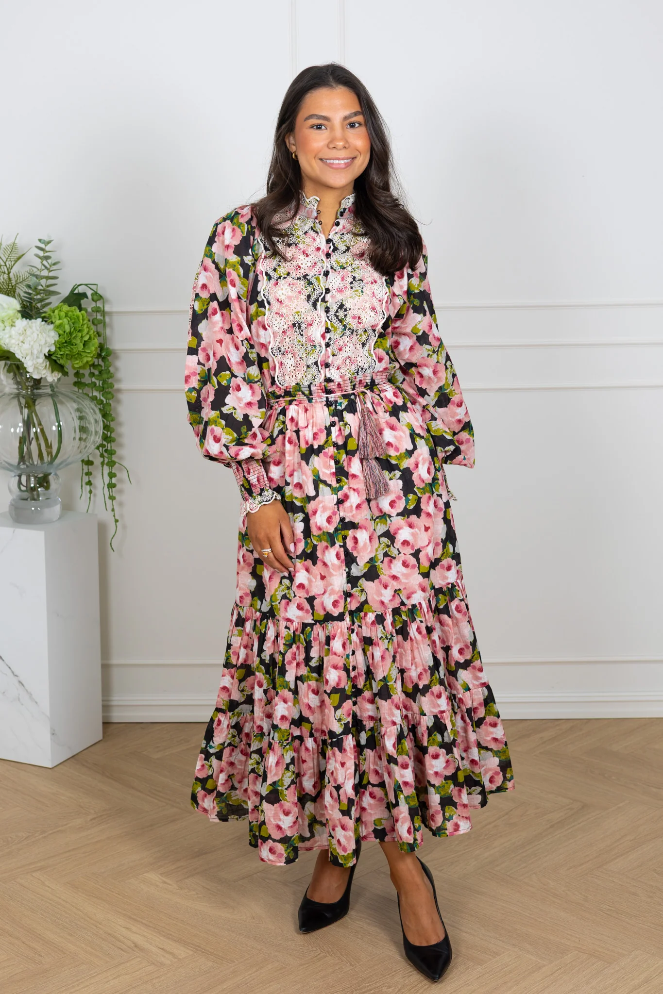 Cotton Slub Midi Dress Rose Bouquet - Image 3
