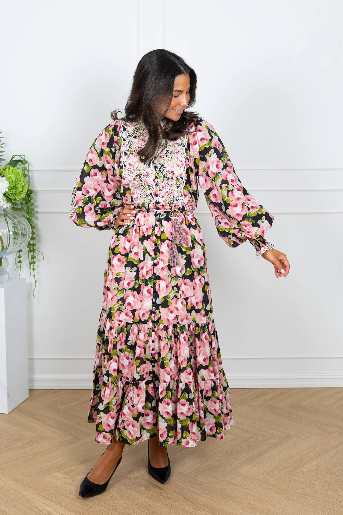 Cotton Slub Midi Dress Rose Bouquet - Image 5