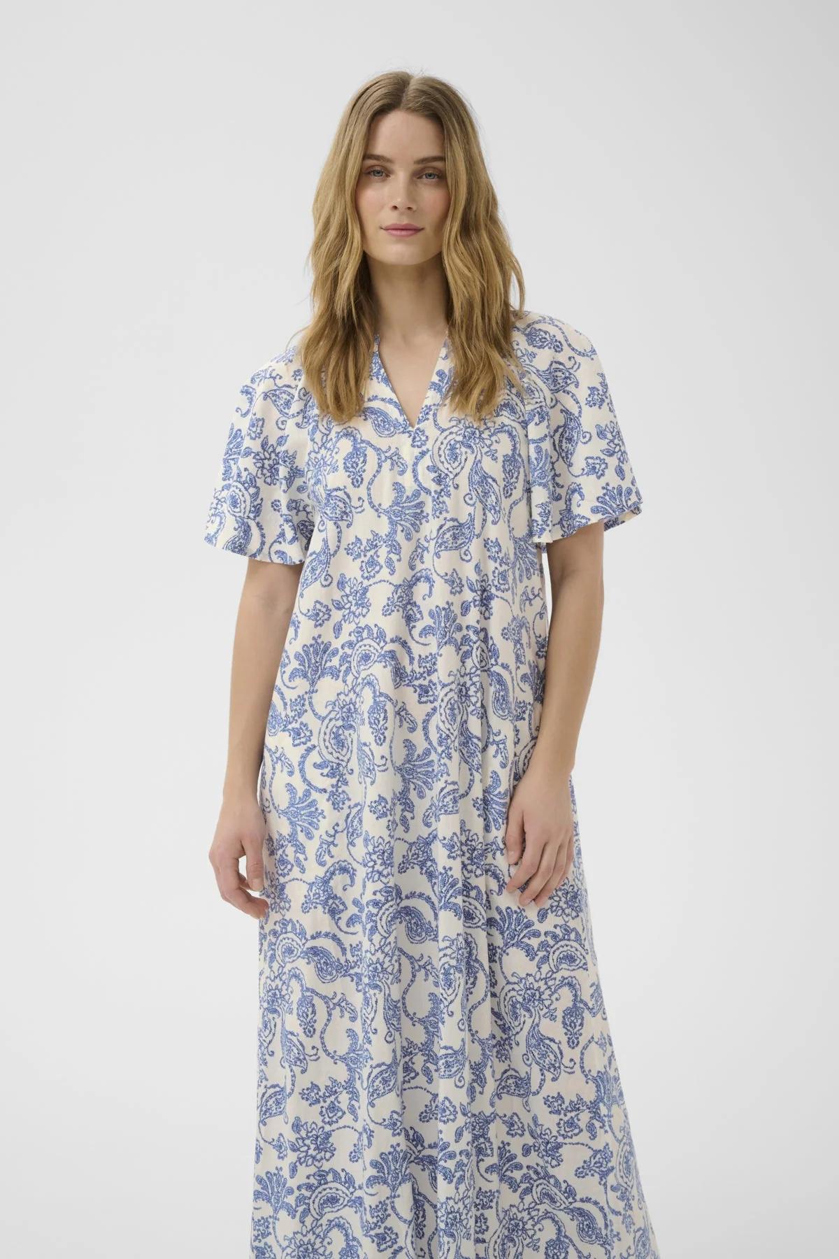 Bentine Dress Blue Dot Paisley Print - Image 3