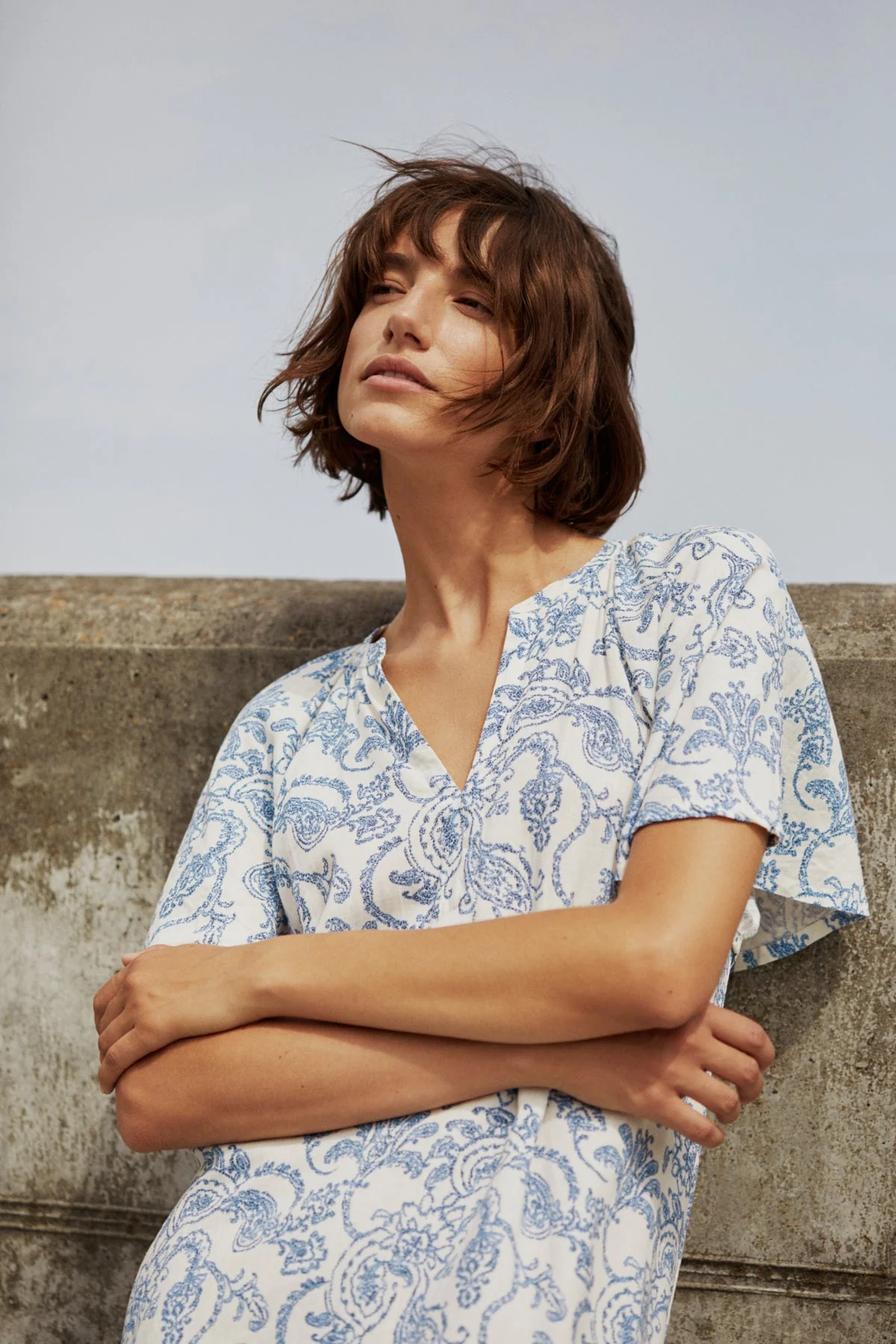 Bentine Dress Blue Dot Paisley Print - Image 7