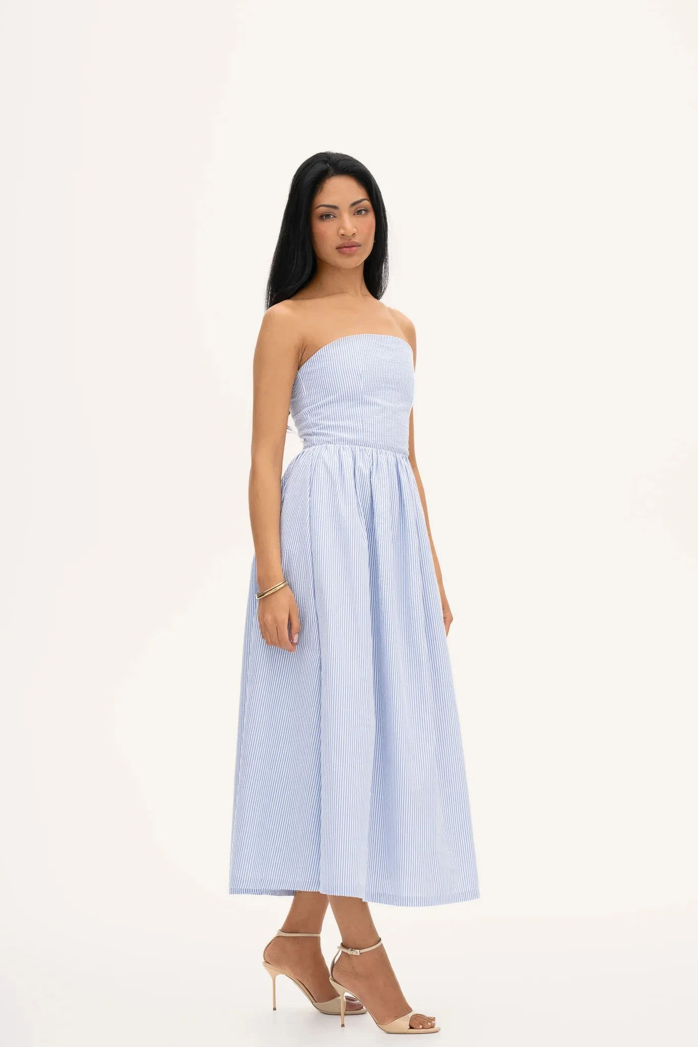 Rose Midi Dress Blue Stripe - Image 4