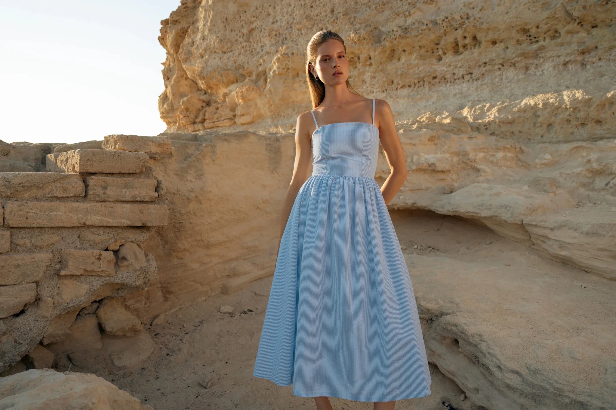 Rose Midi Dress Blue Stripe - Image 6