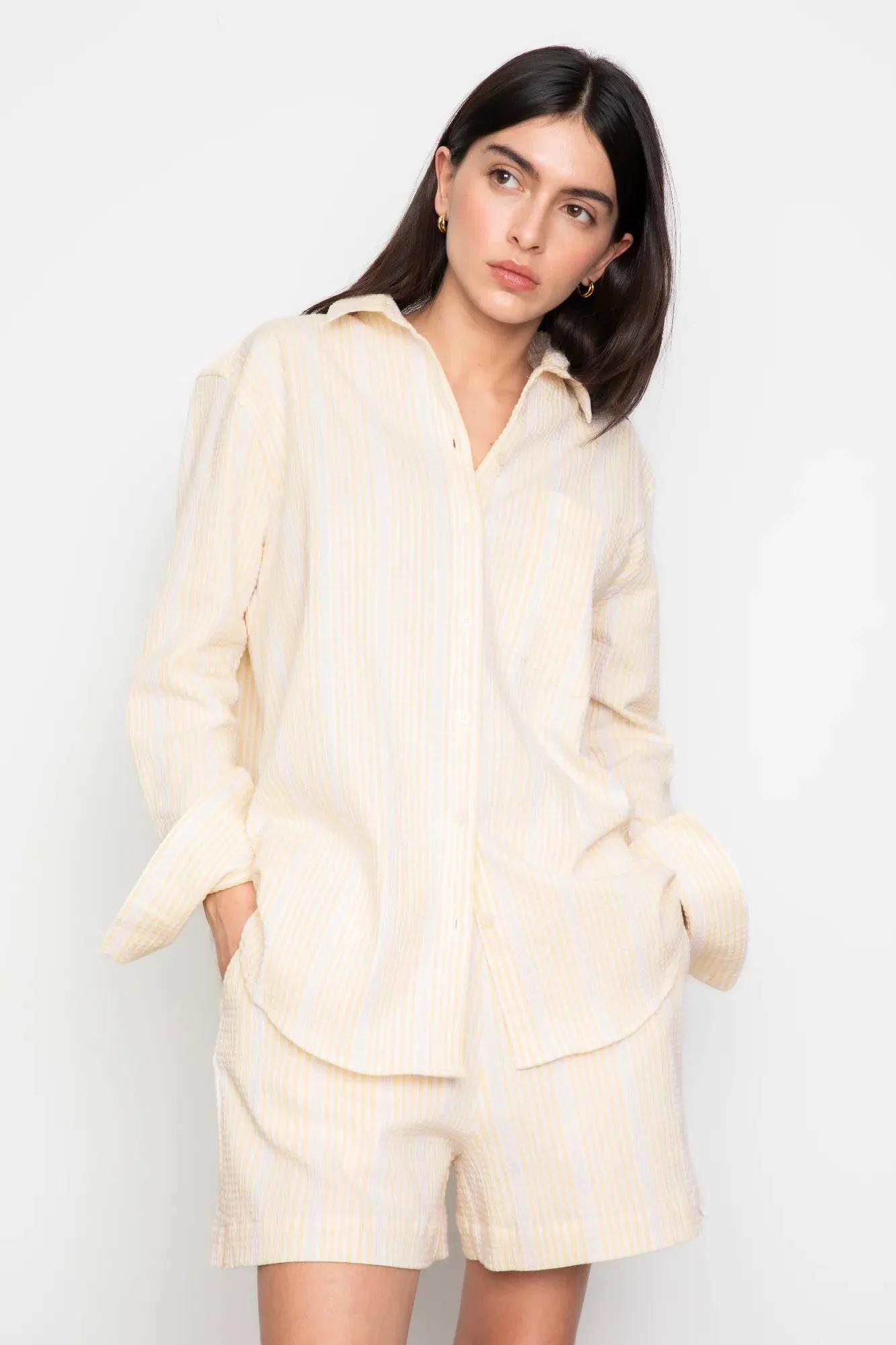 Bianca Crepe Shorts Light Yellow Stripe - Image 3