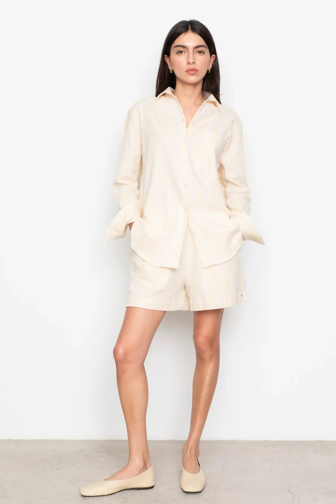 Bibi Crepe Shirt Light Yellow Stripe - Image 3