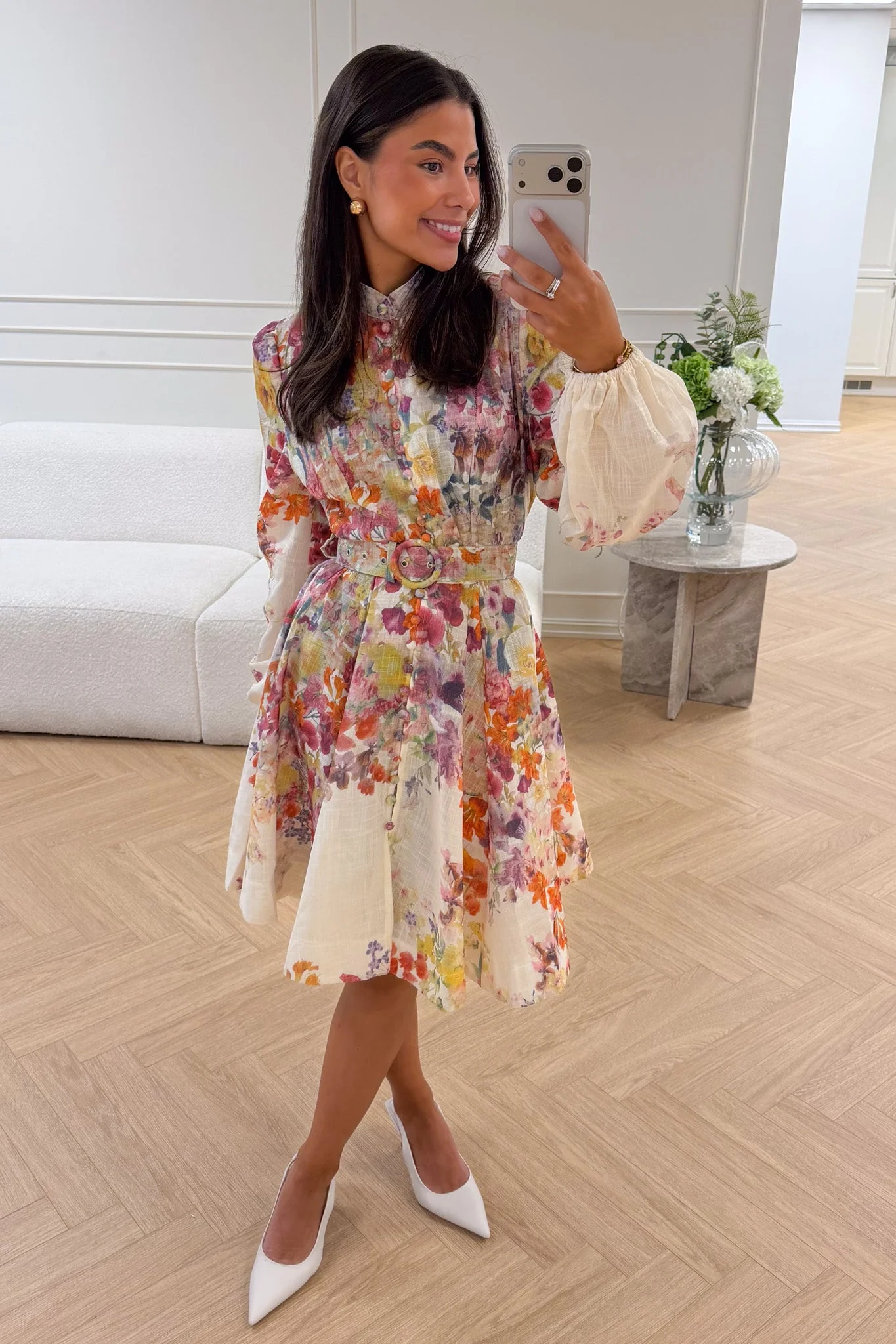 Lumine Mini Dress Beige Flower