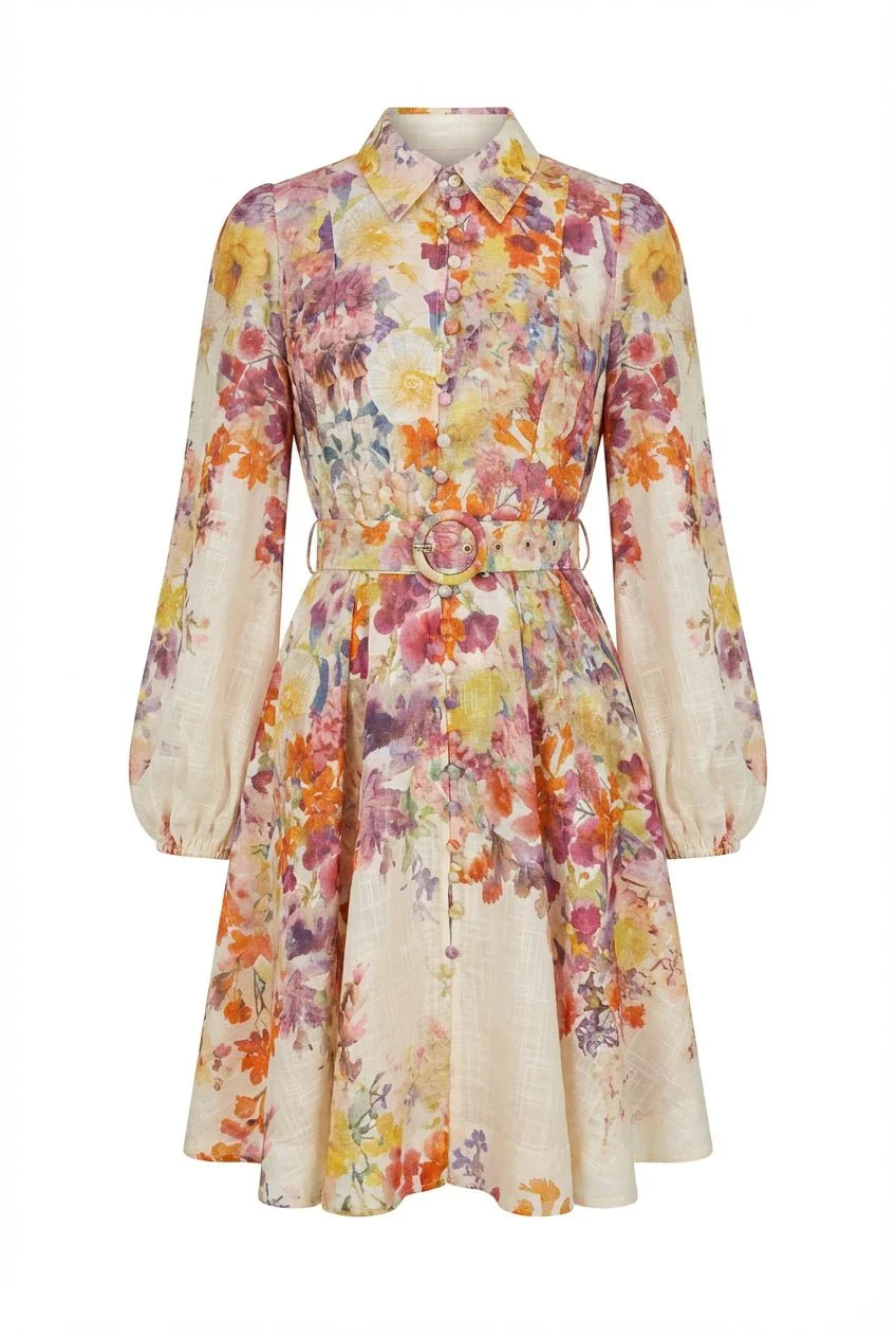 Lumine Mini Dress Beige Flower - Image 2