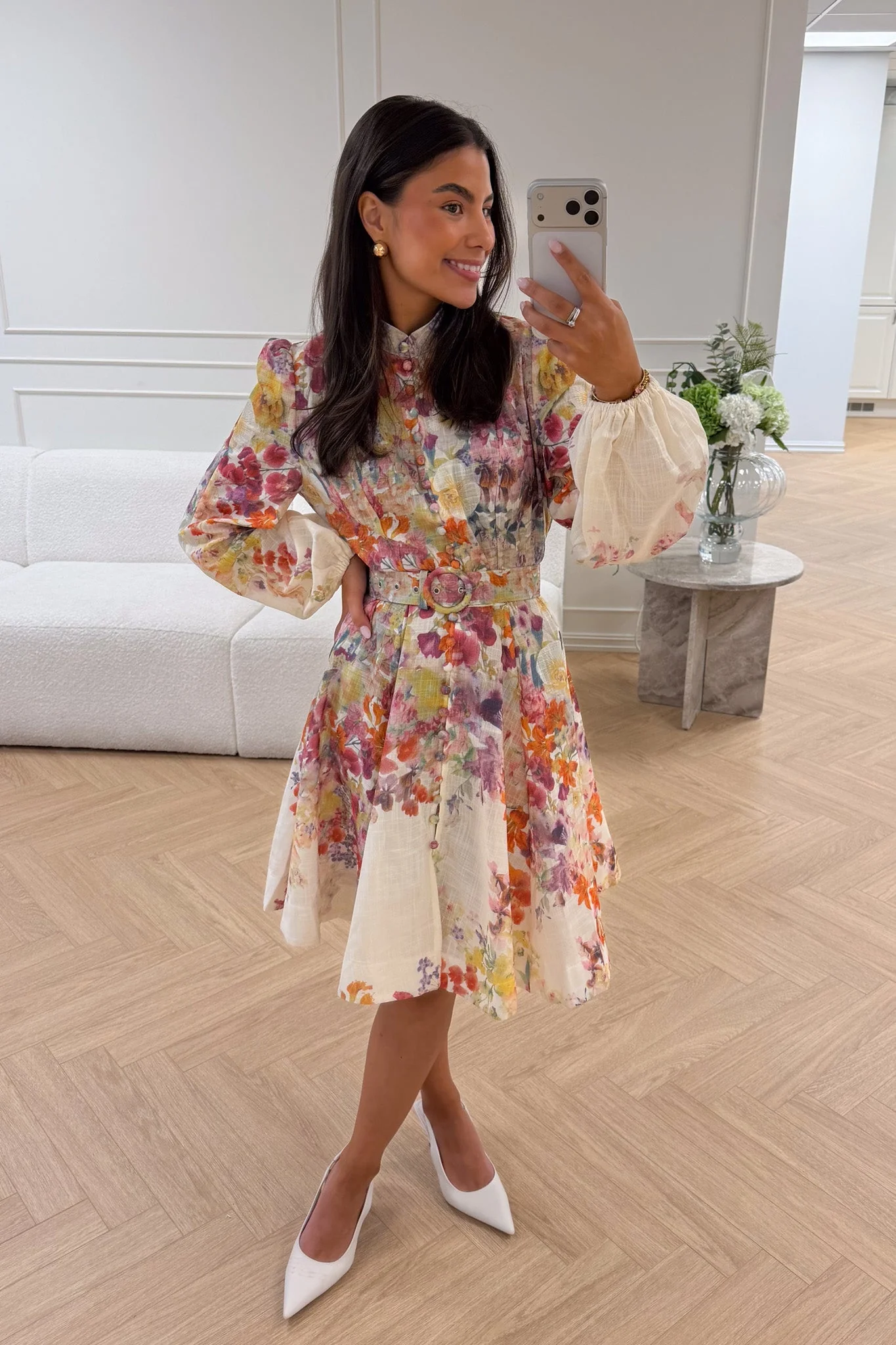 Lumine Mini Dress Beige Flower - Image 3
