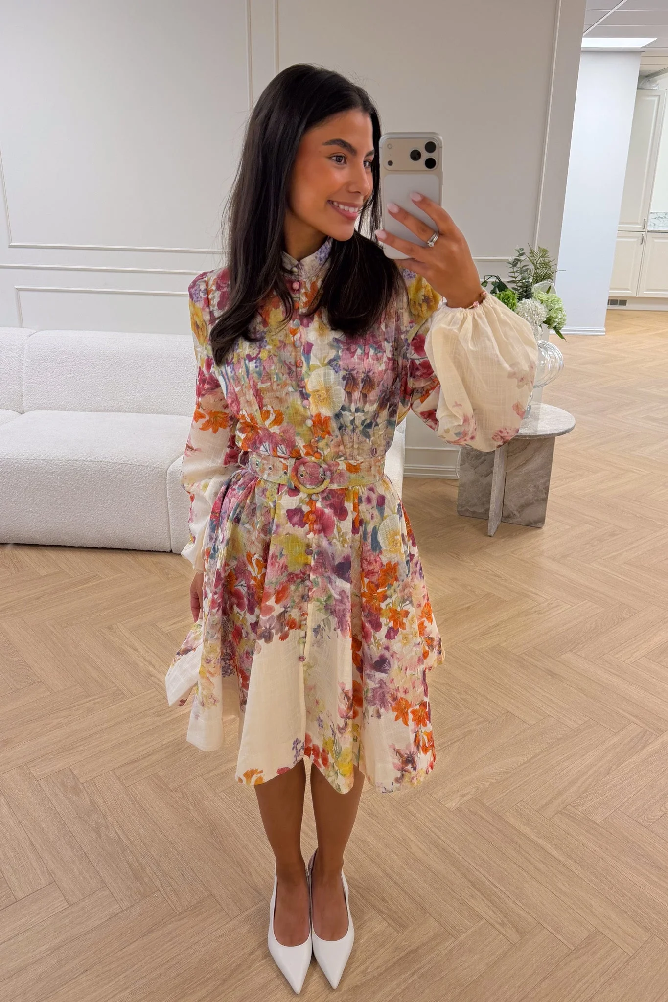 Lumine Mini Dress Beige Flower - Image 4