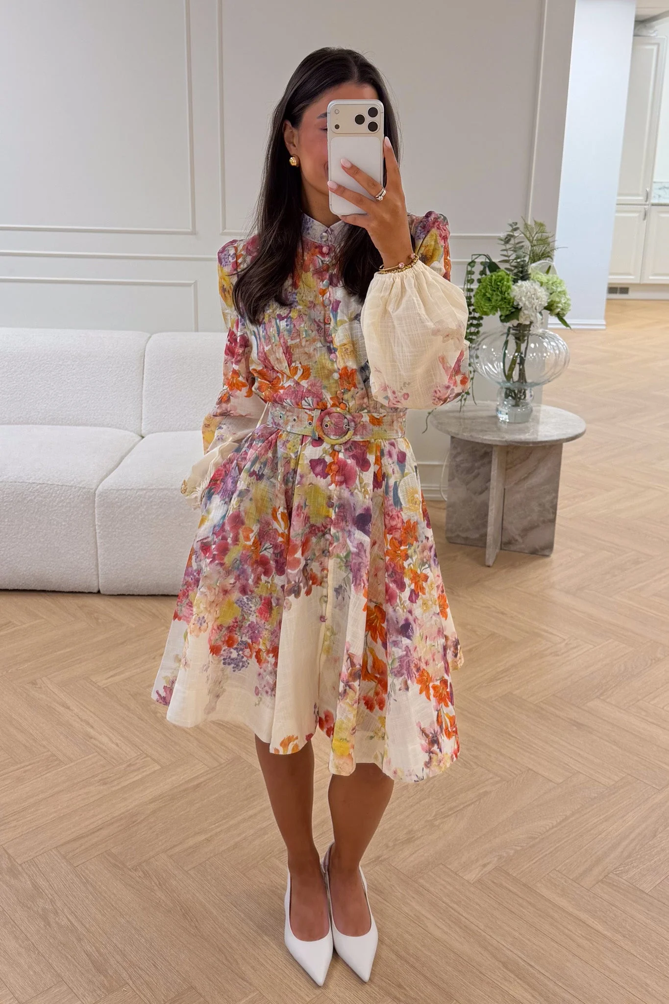 Lumine Mini Dress Beige Flower - Image 5