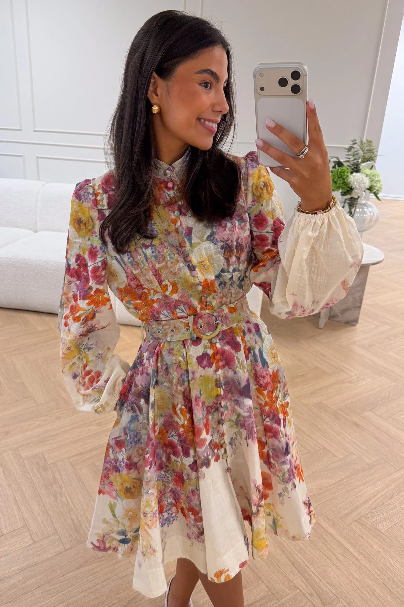 Lumine Mini Dress Beige Flower - Image 6