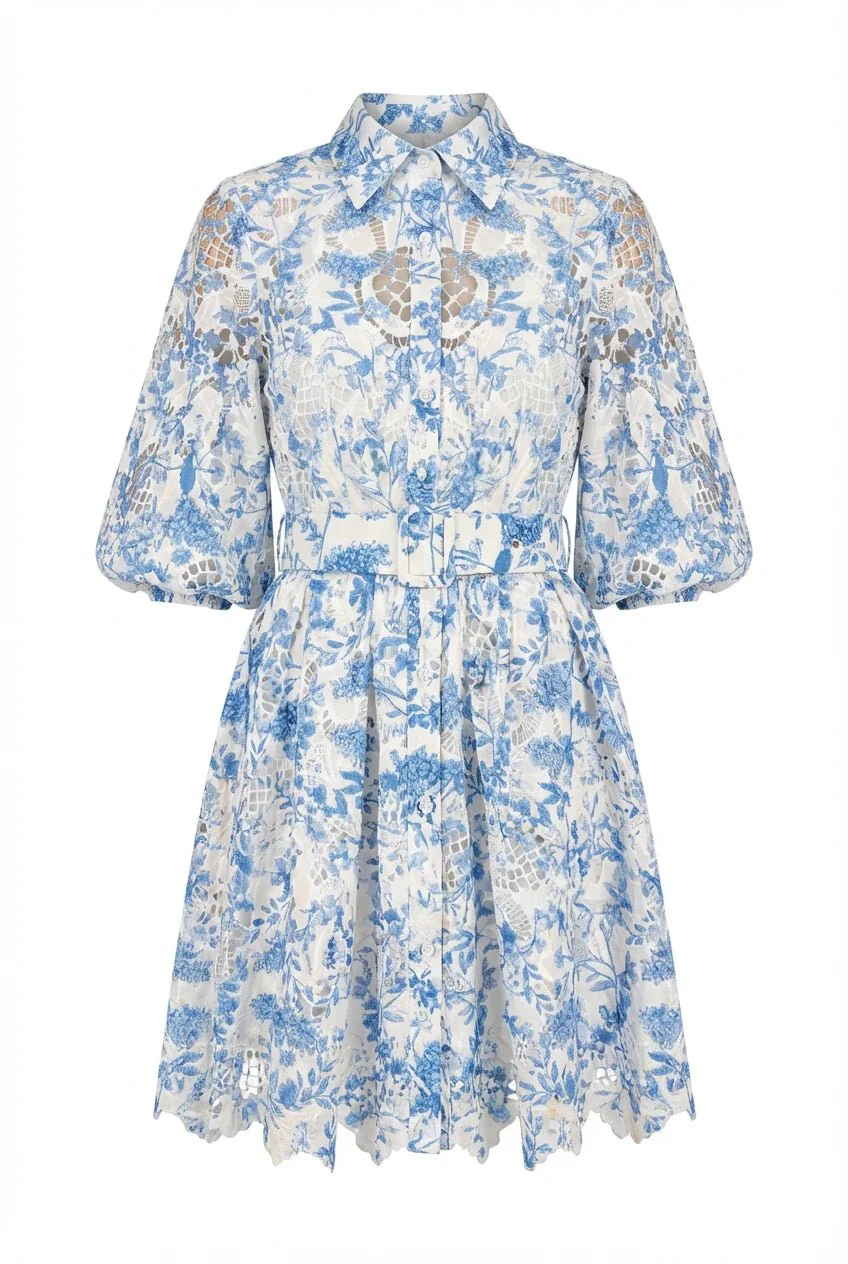 Clover Embroidery Dress Blue - Image 2