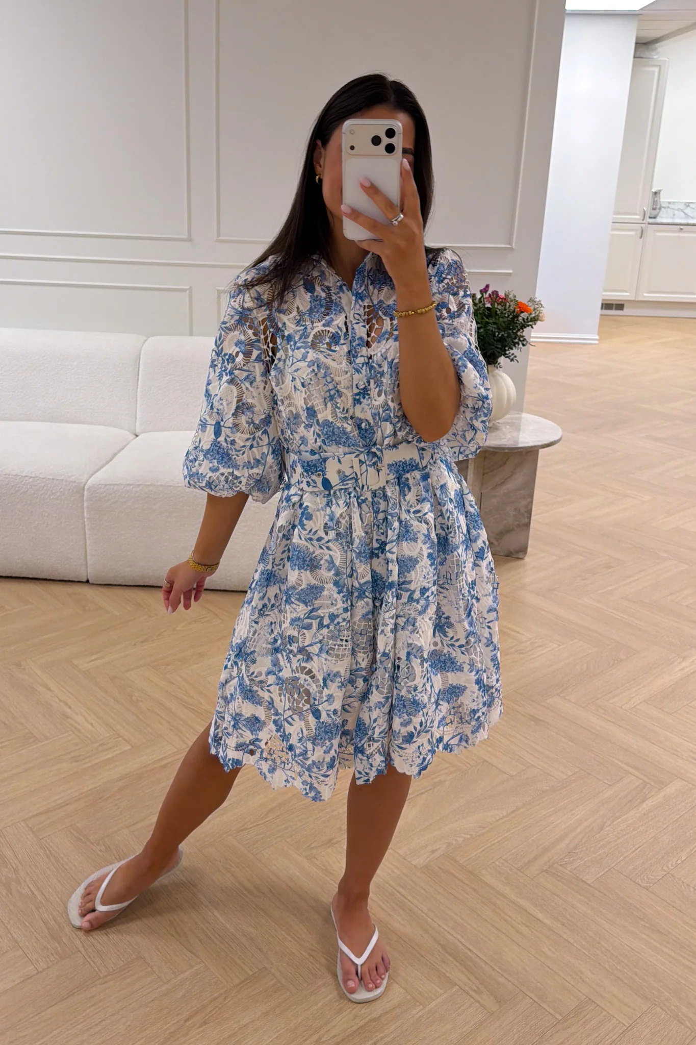 Clover Embroidery Dress Blue - Image 4