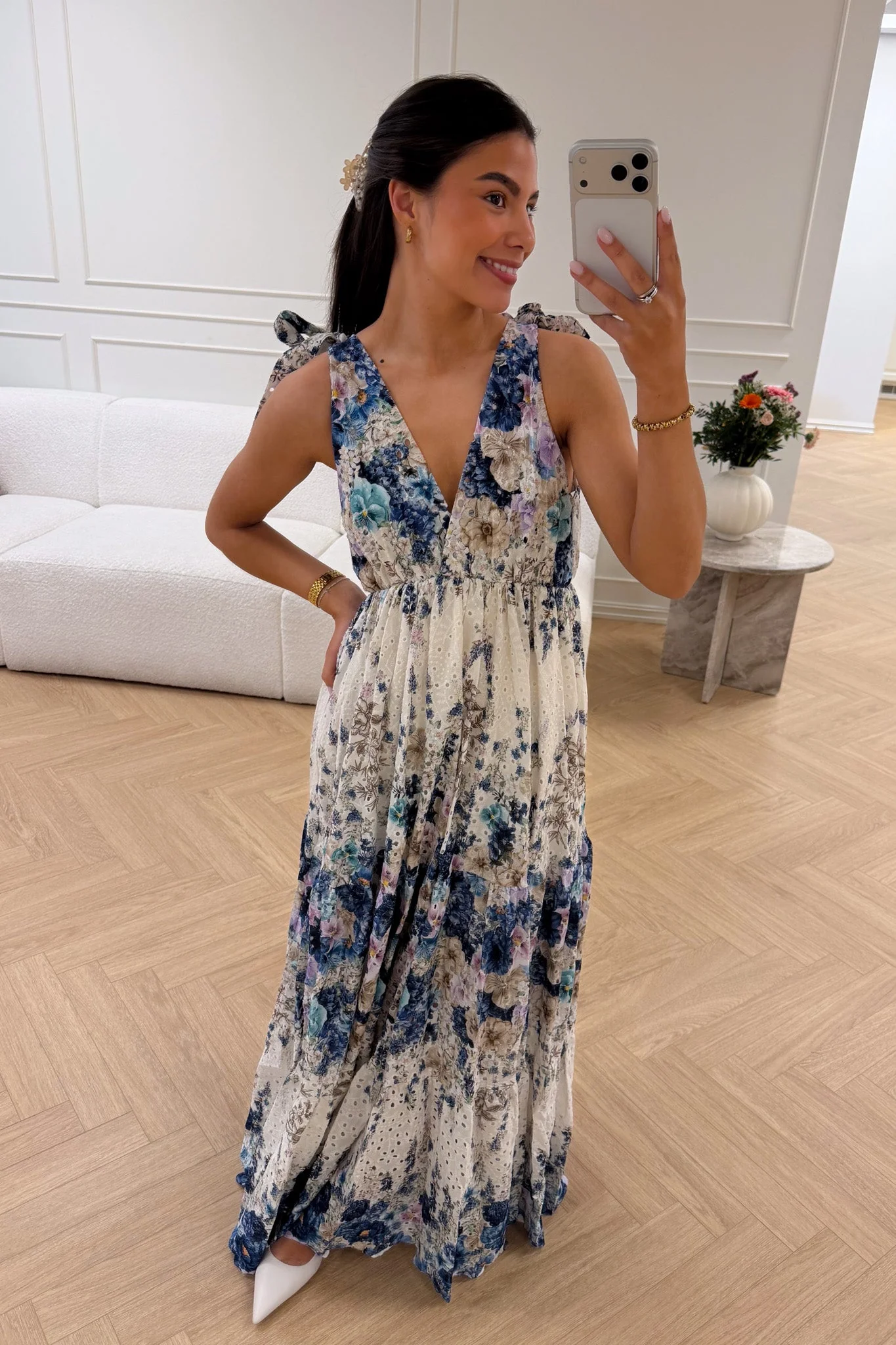 Strap Embroidery Dress Blue