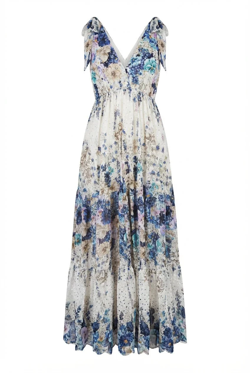 Strap Embroidery Dress Blue - Image 2
