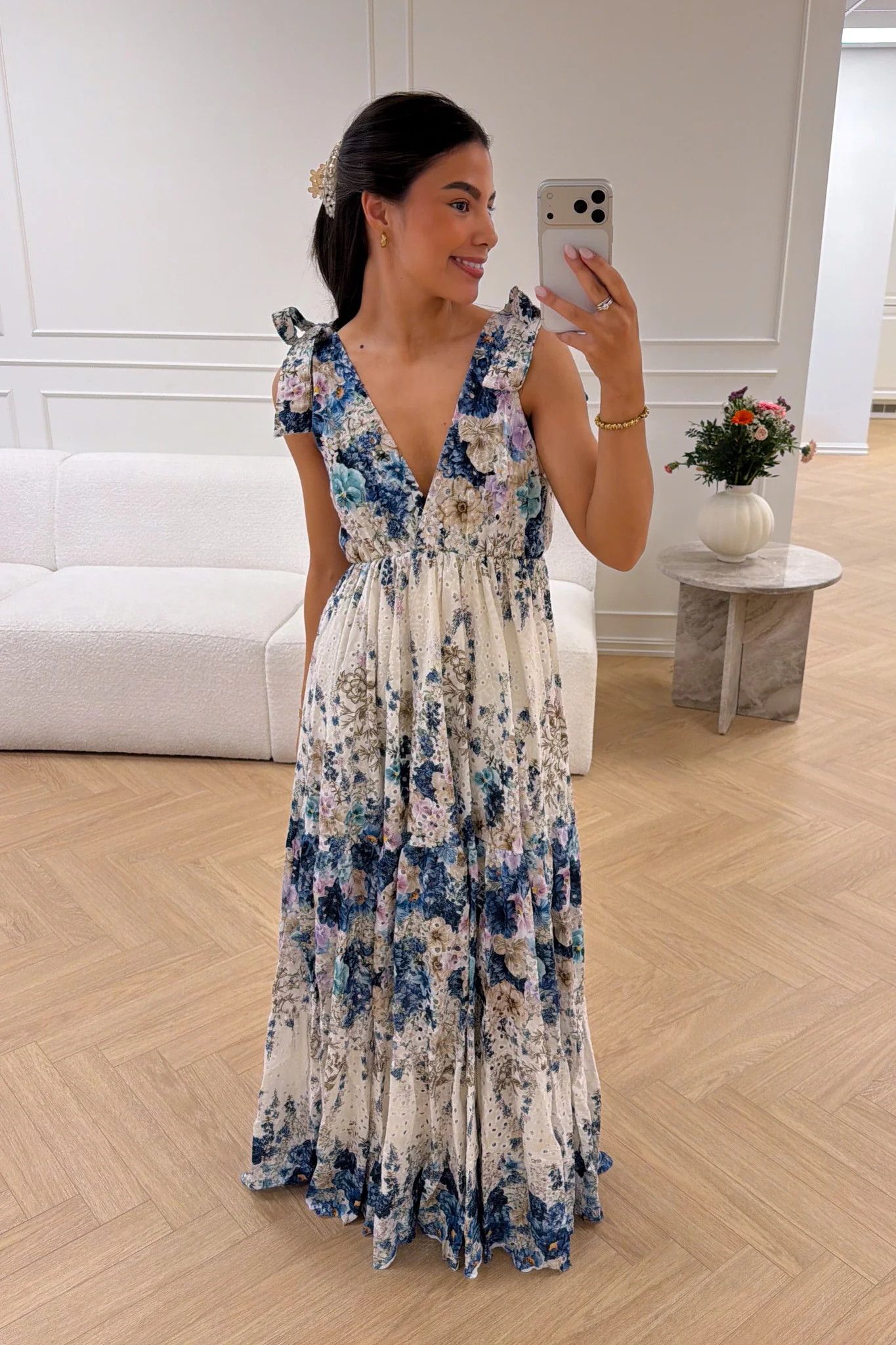 Strap Embroidery Dress Blue - Image 3