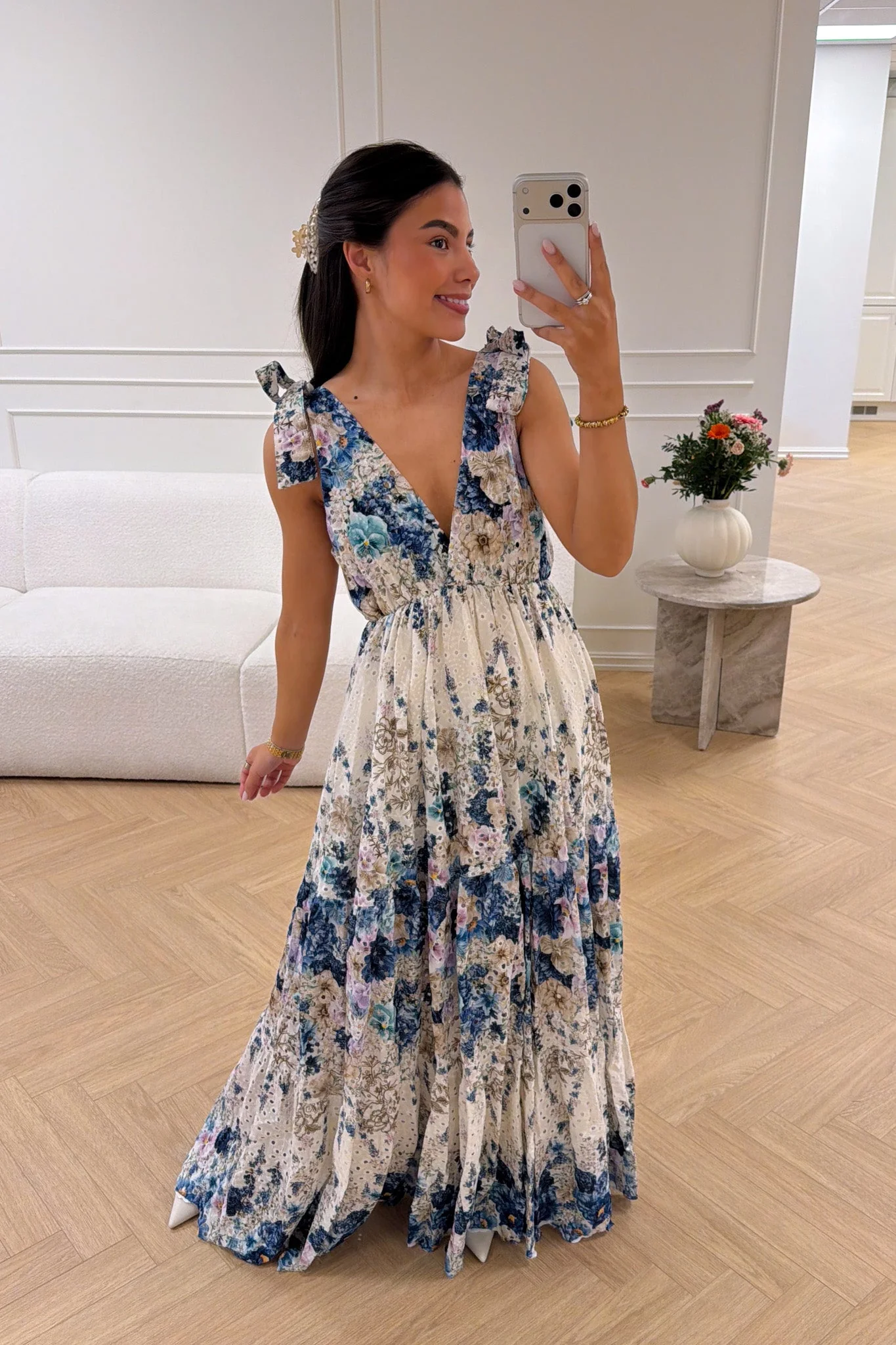 Strap Embroidery Dress Blue - Image 4
