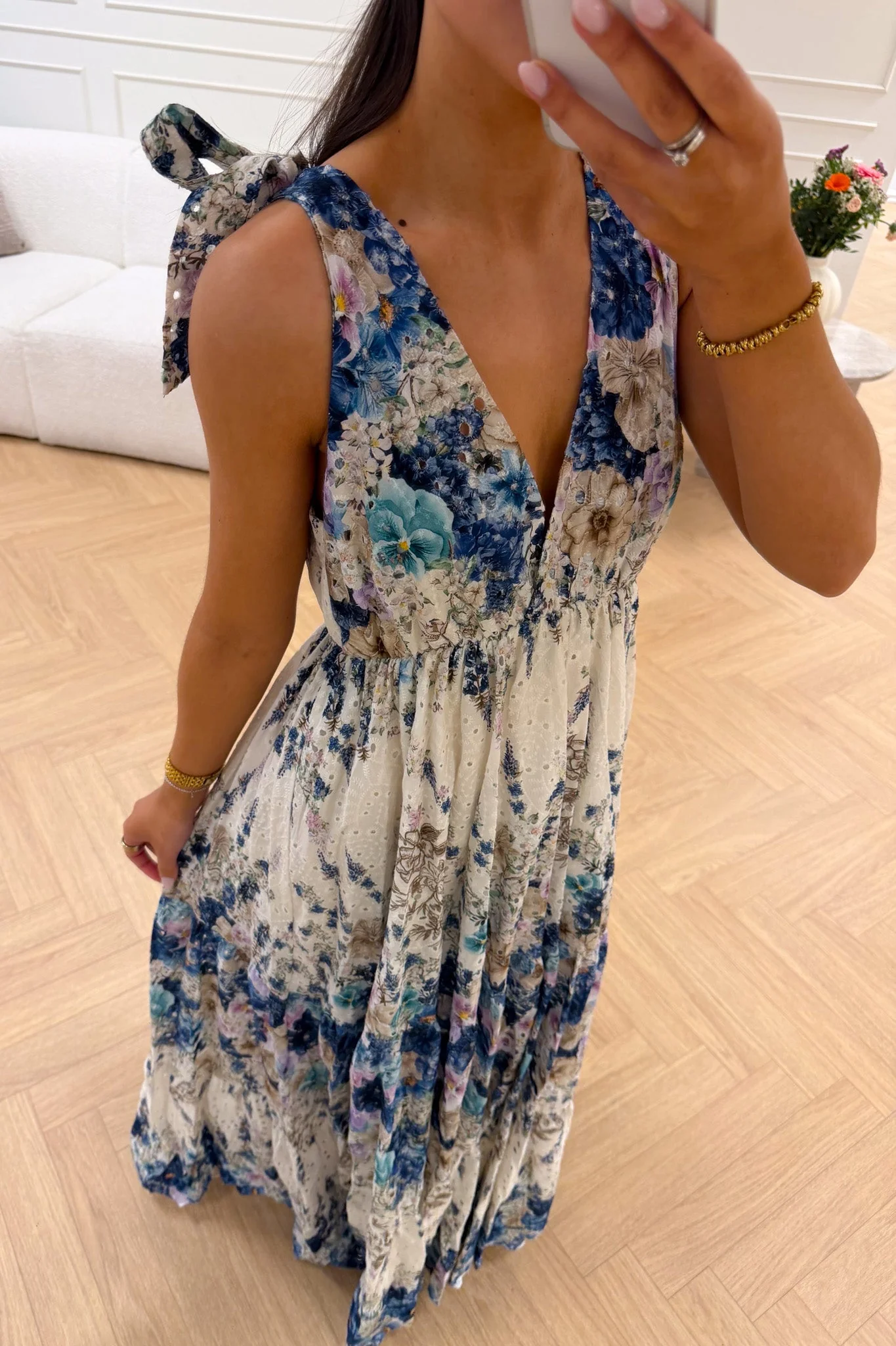 Strap Embroidery Dress Blue - Image 5